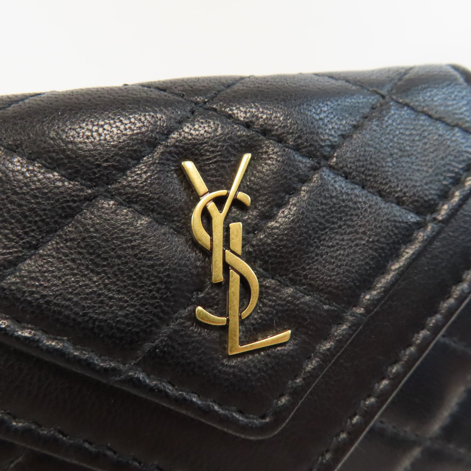 SAINT LAURENT 菱格牛皮皮革Card Case金扣卡片套黑色