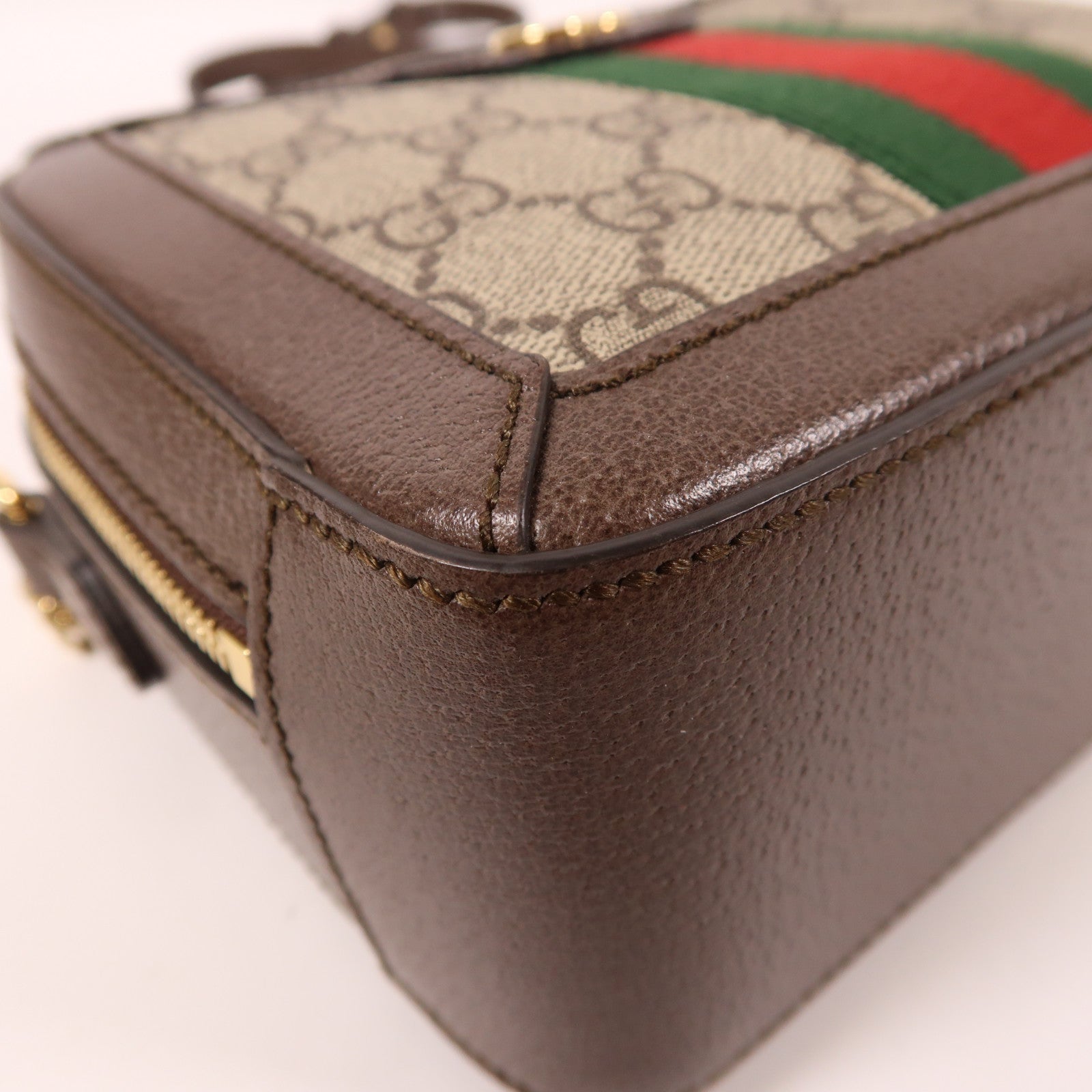 GUCCI 塗層帆布/皮革Ophidia GG Mini金扣手挽肩背兩用袋棕色