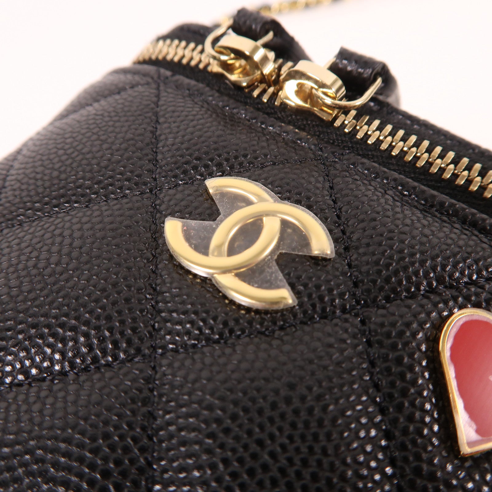 CHANEL 牛皮皮革Chain Shoulder金扣鏈帶肩背袋黑色