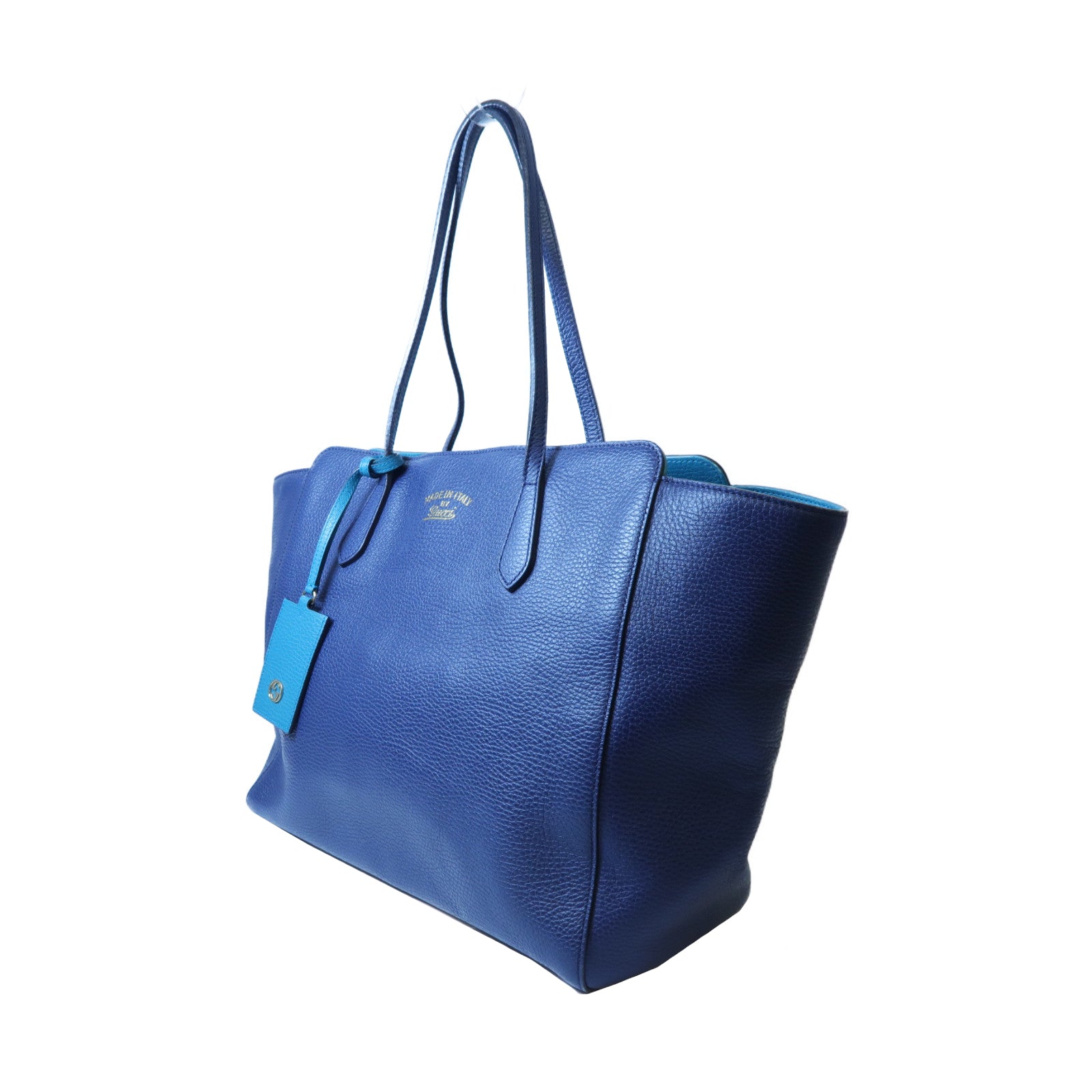 GUCCI 牛皮皮革Swing Large Tote金扣肩背袋藍色