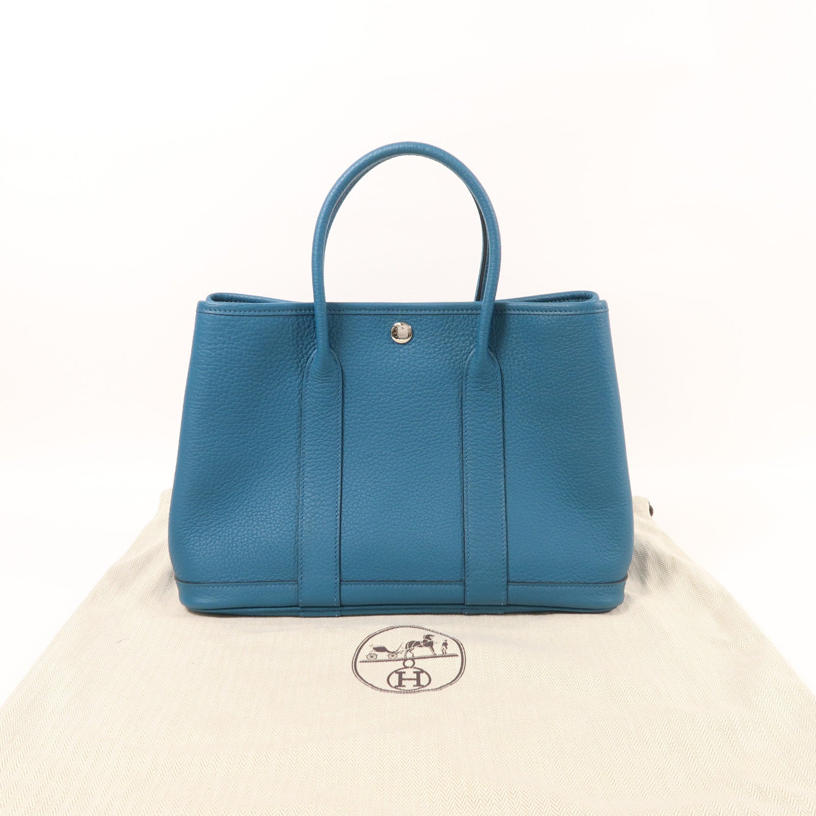 HERMES Clemence皮革Garden Party TPM銀扣手挽袋1P Colvert