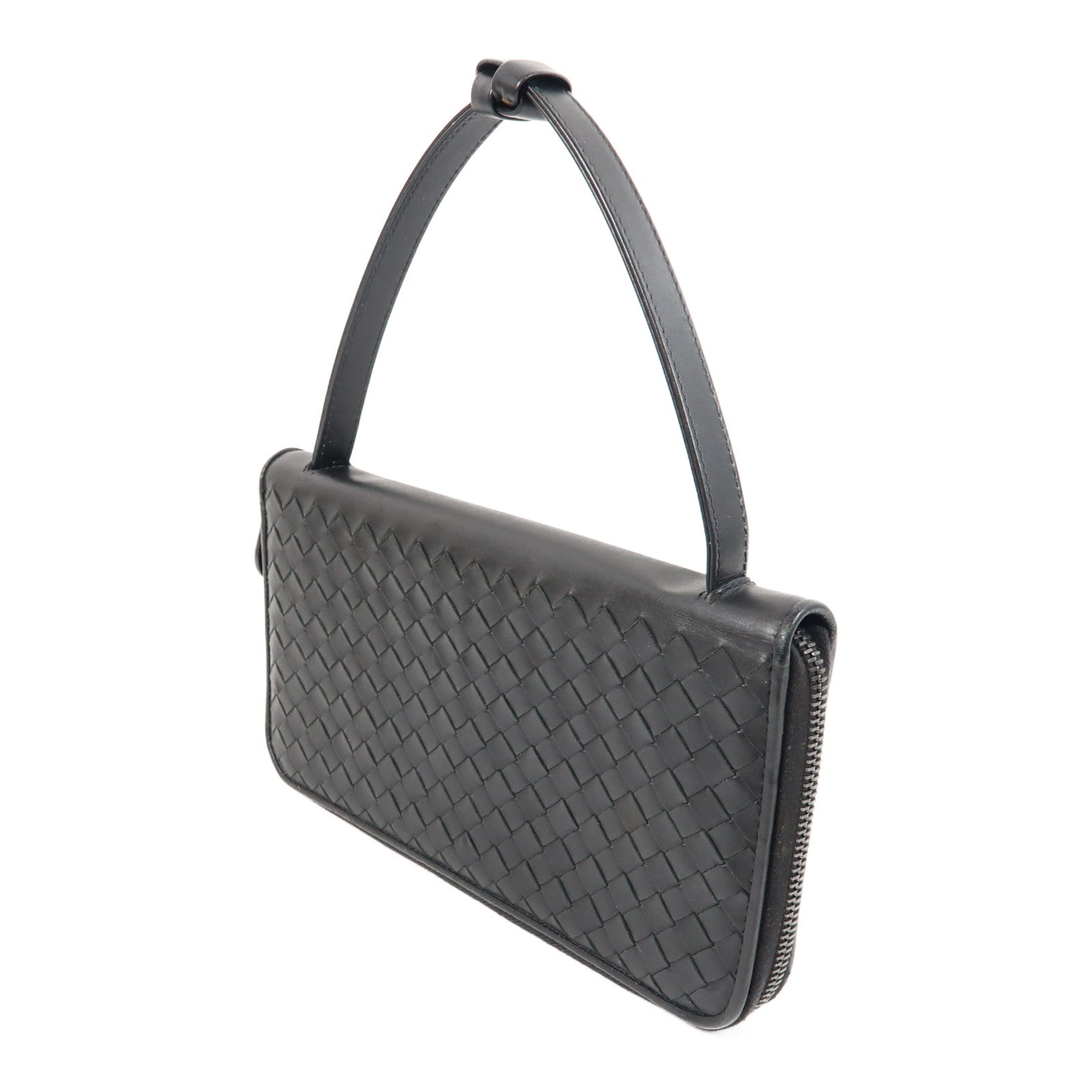 BOTTEGA VENETA 【激減優惠】織紋牛皮皮革Long Wallet銀扣長錢包黑色