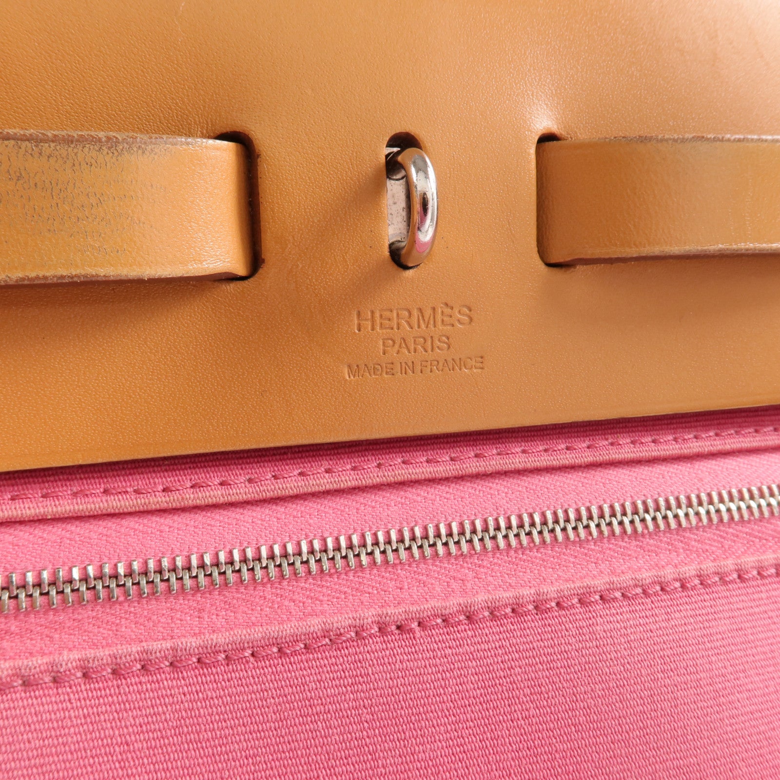 HERMES 帆布Herbag PM銀扣手挽肩背兩用袋Bois de Rose