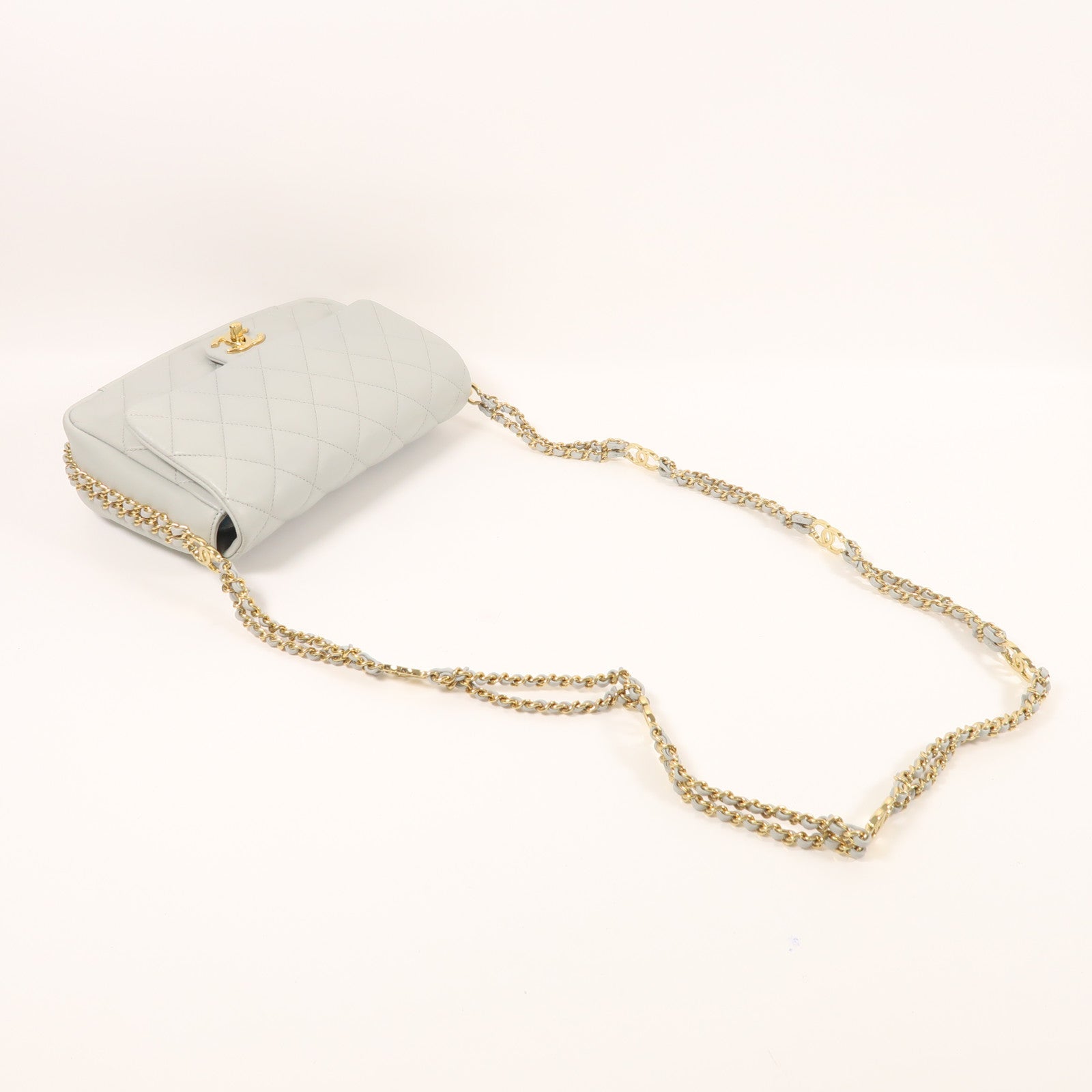 CHANEL 牛皮皮革Chain Shoulder金扣鏈帶肩背袋