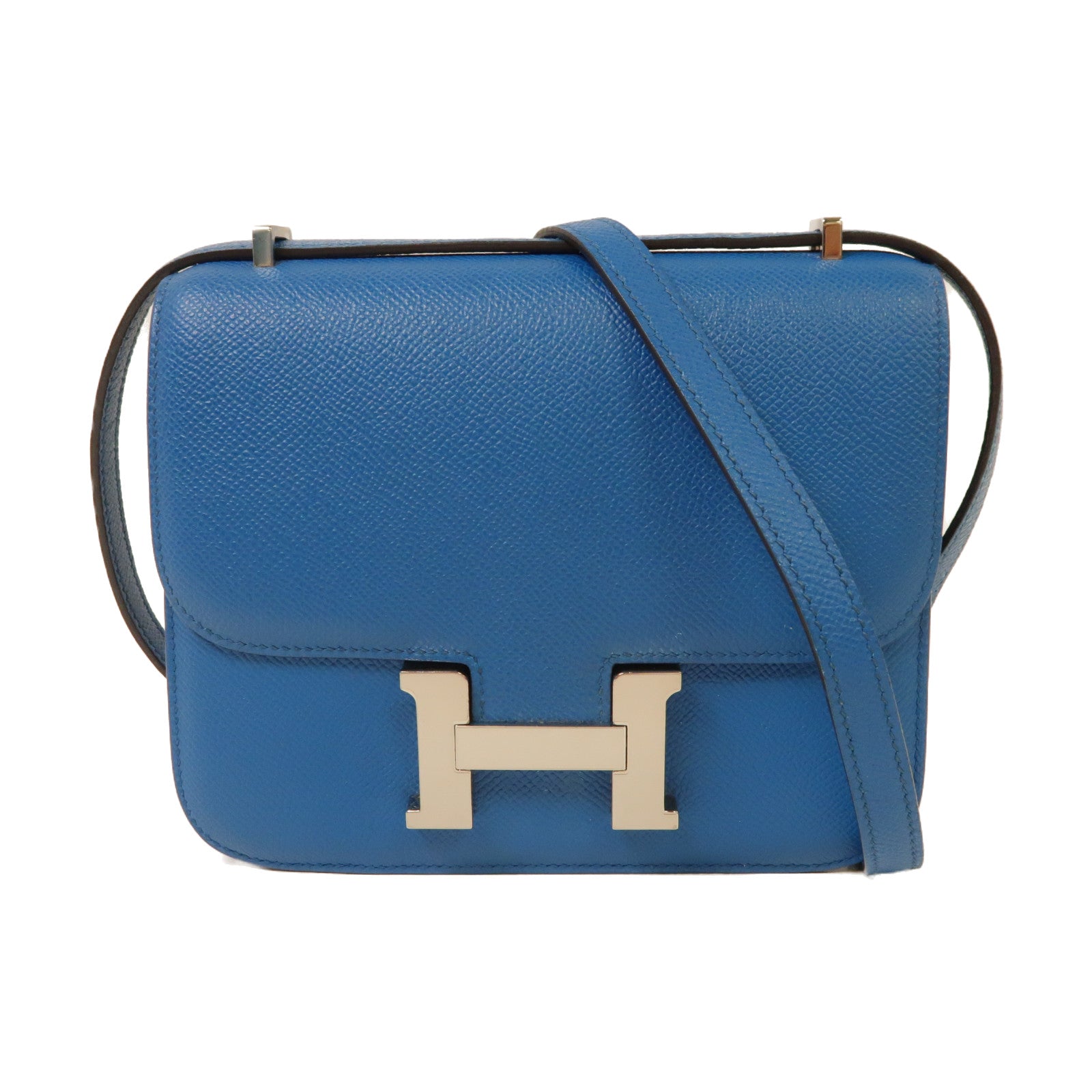 HERMES 【激減優惠】Epsom皮革Constance Mini銀扣肩背袋伊茲密爾藍色