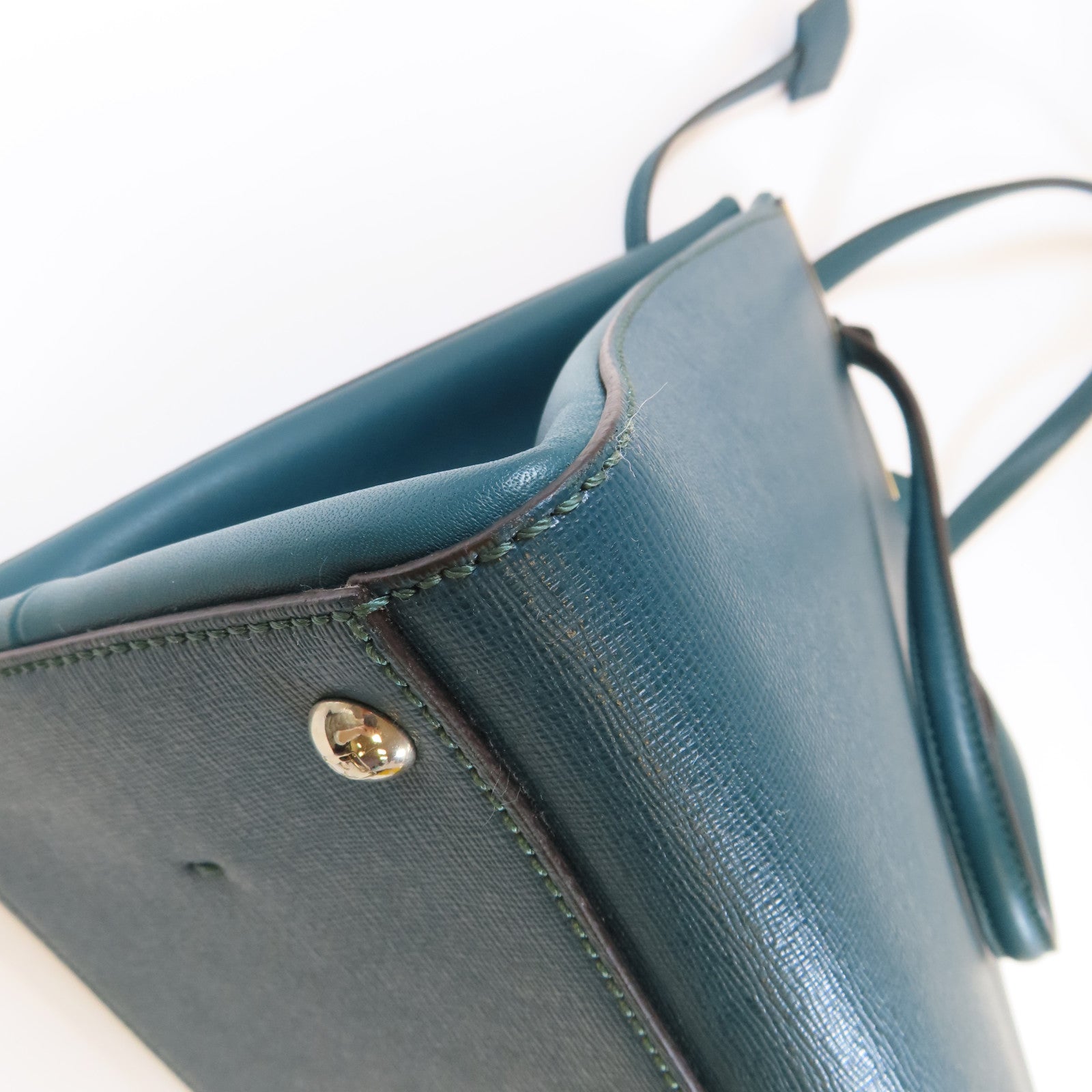 FENDI 牛皮皮革Tote bag銀扣肩背袋綠色