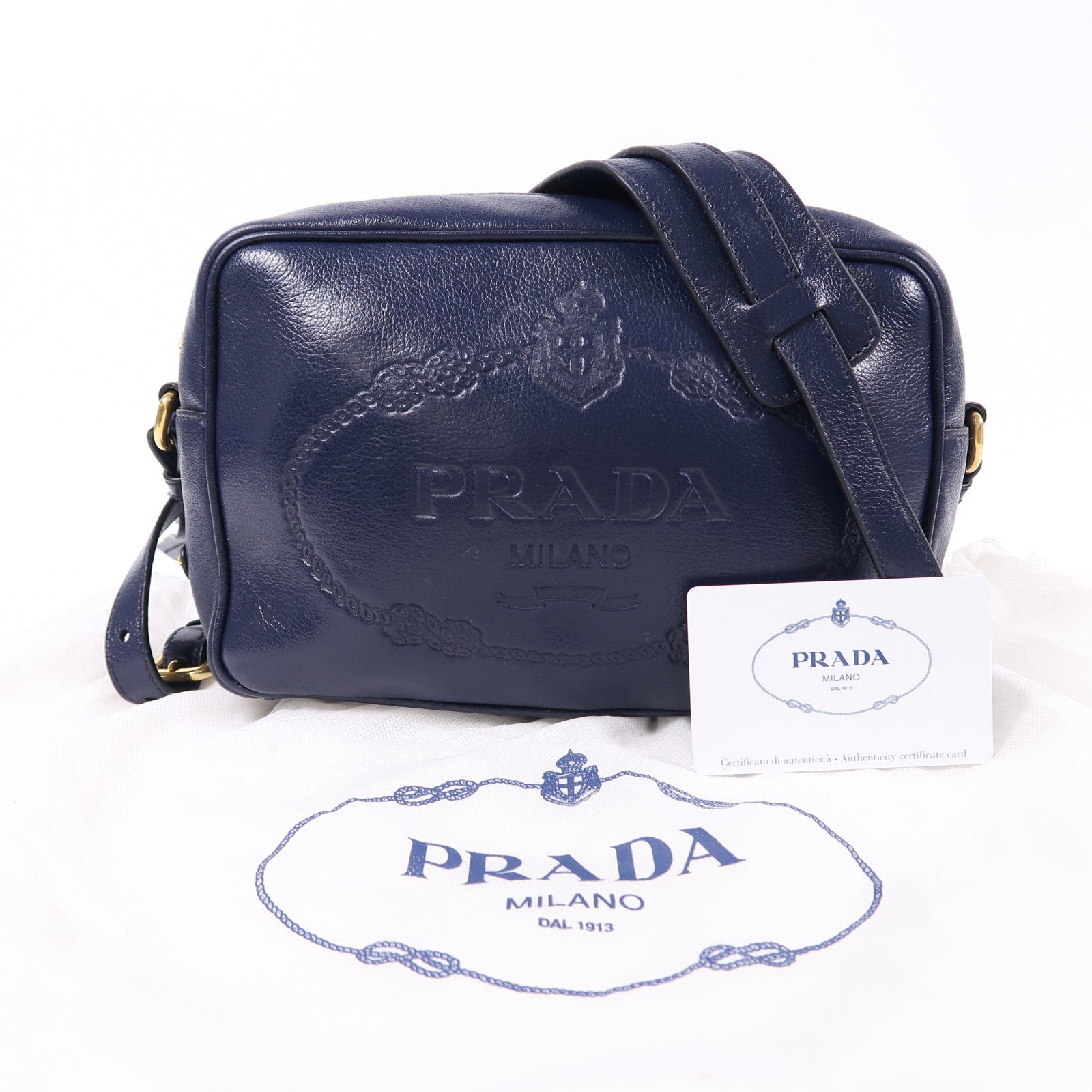 PRADA 牛皮皮革Shoulder Bag金扣肩背袋藍色