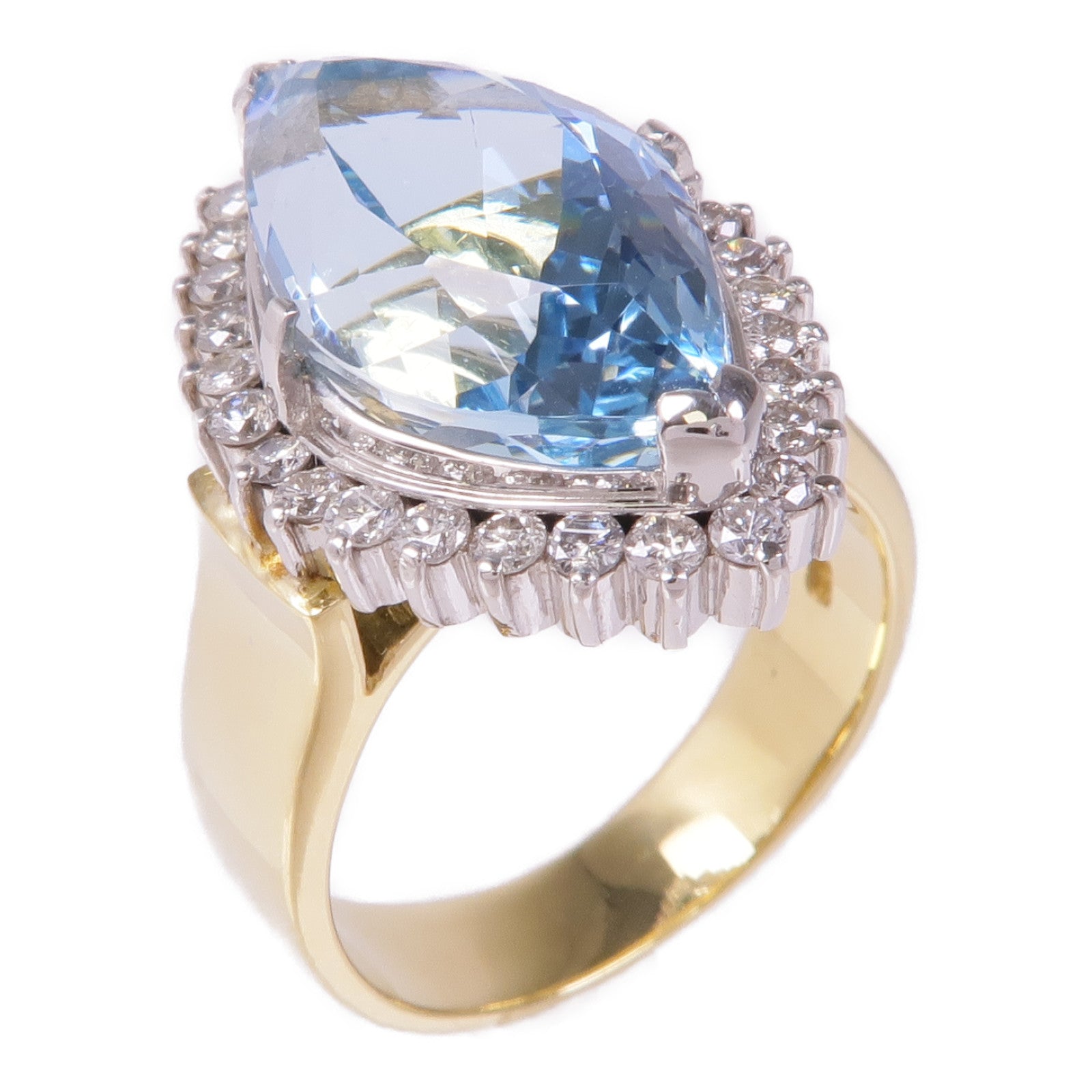 JEWELRY 18K黃金/PT900鉑金Aquamarine Diamond Ring藍晶/鑽石戒指US#6