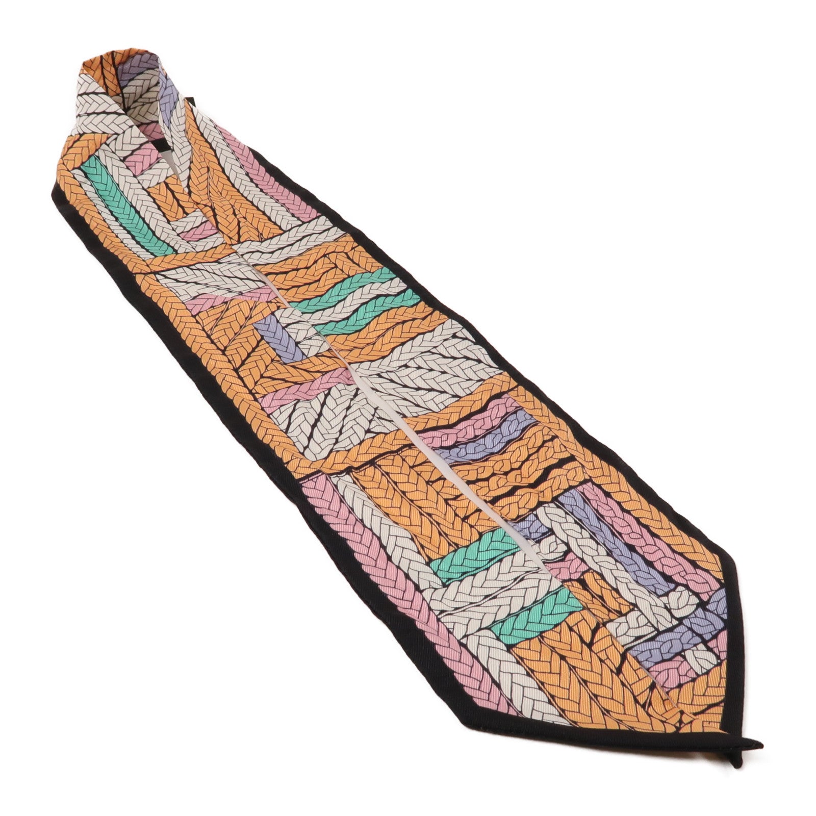 HERMES 絲質Twilly絲巾黑色/彩色