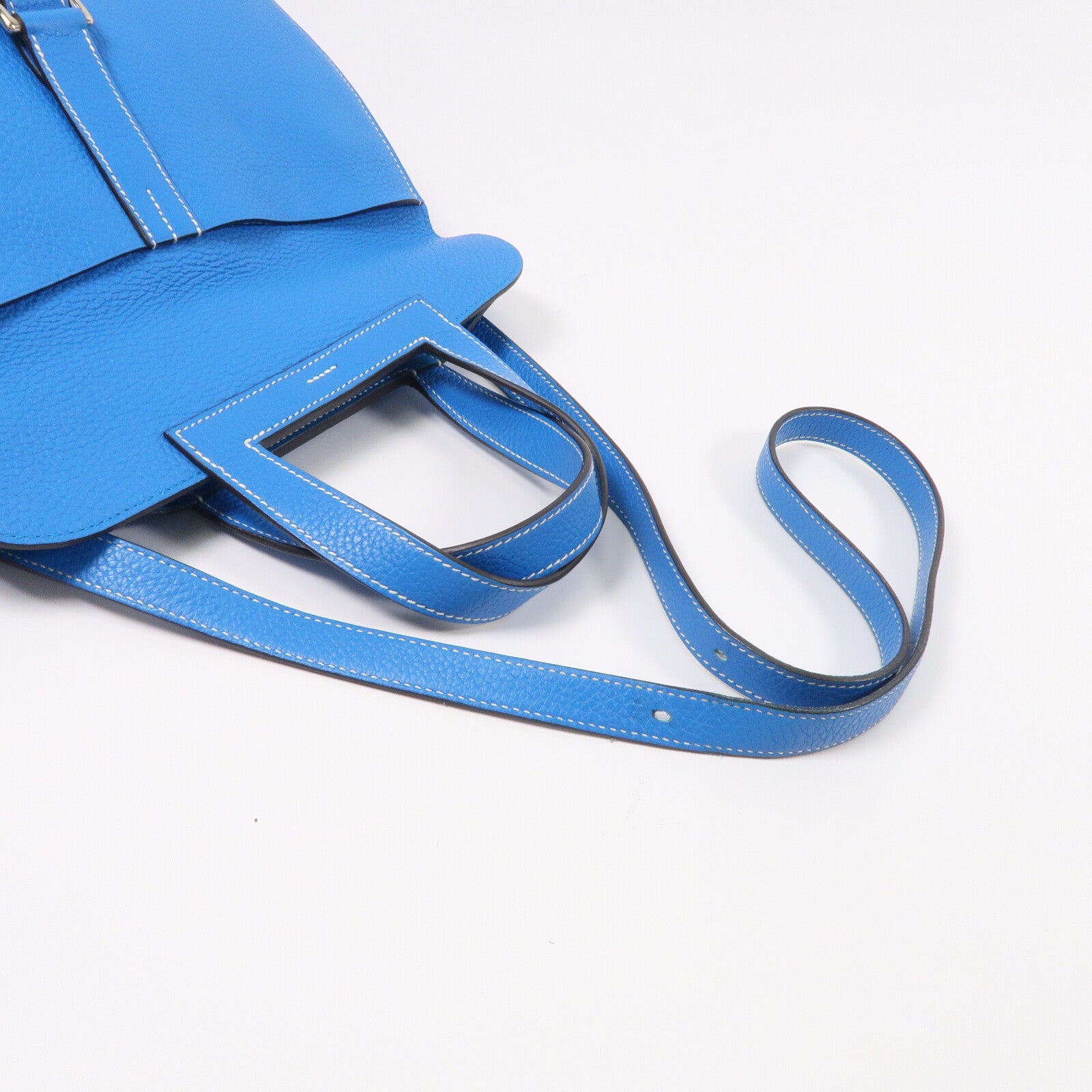 HERMES Clemence皮革Halzan 31手挽肩背兩用袋Bleu Zanzibar