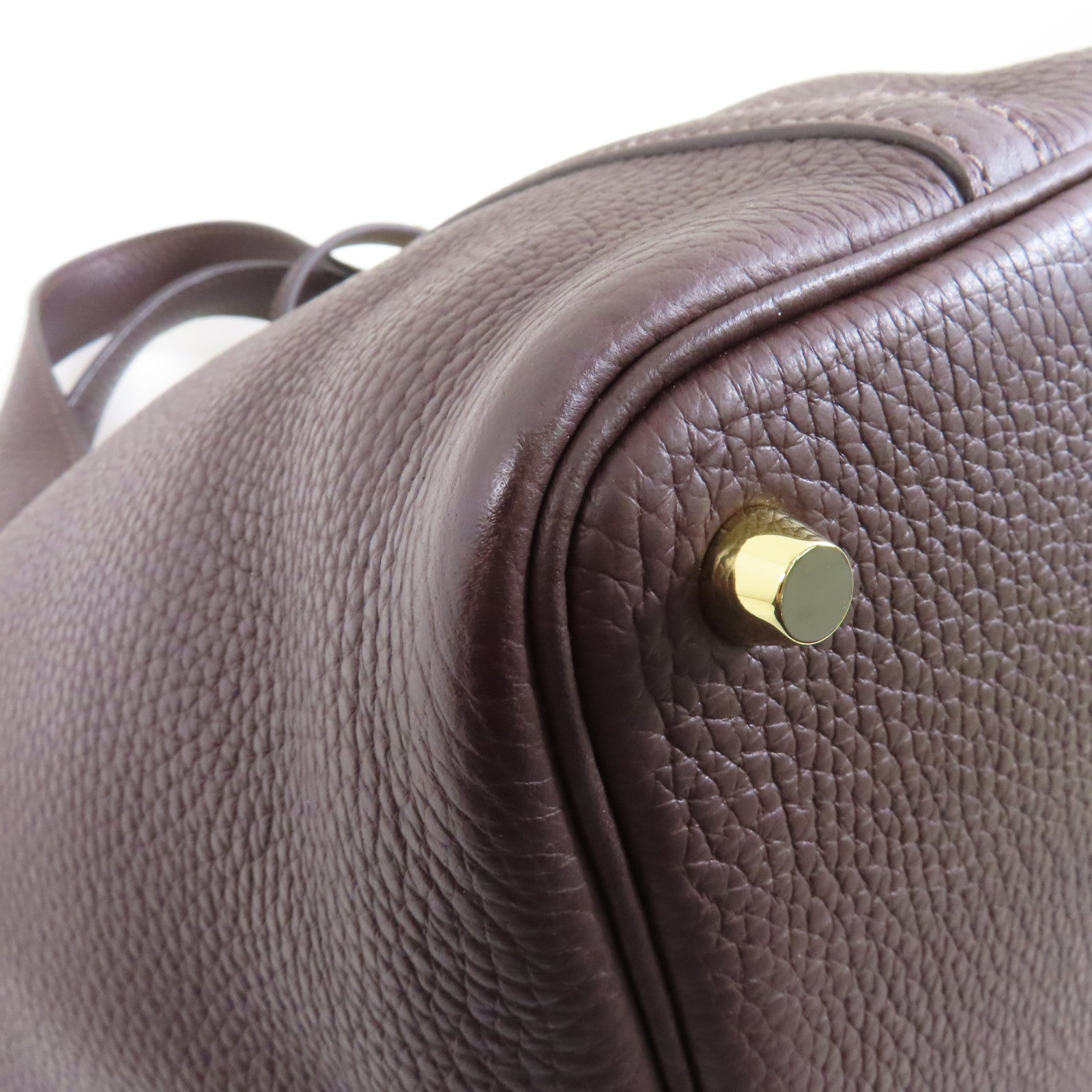 HERMES Clemence皮革Picotin PM金扣手挽袋Rouge Sellier/棕色