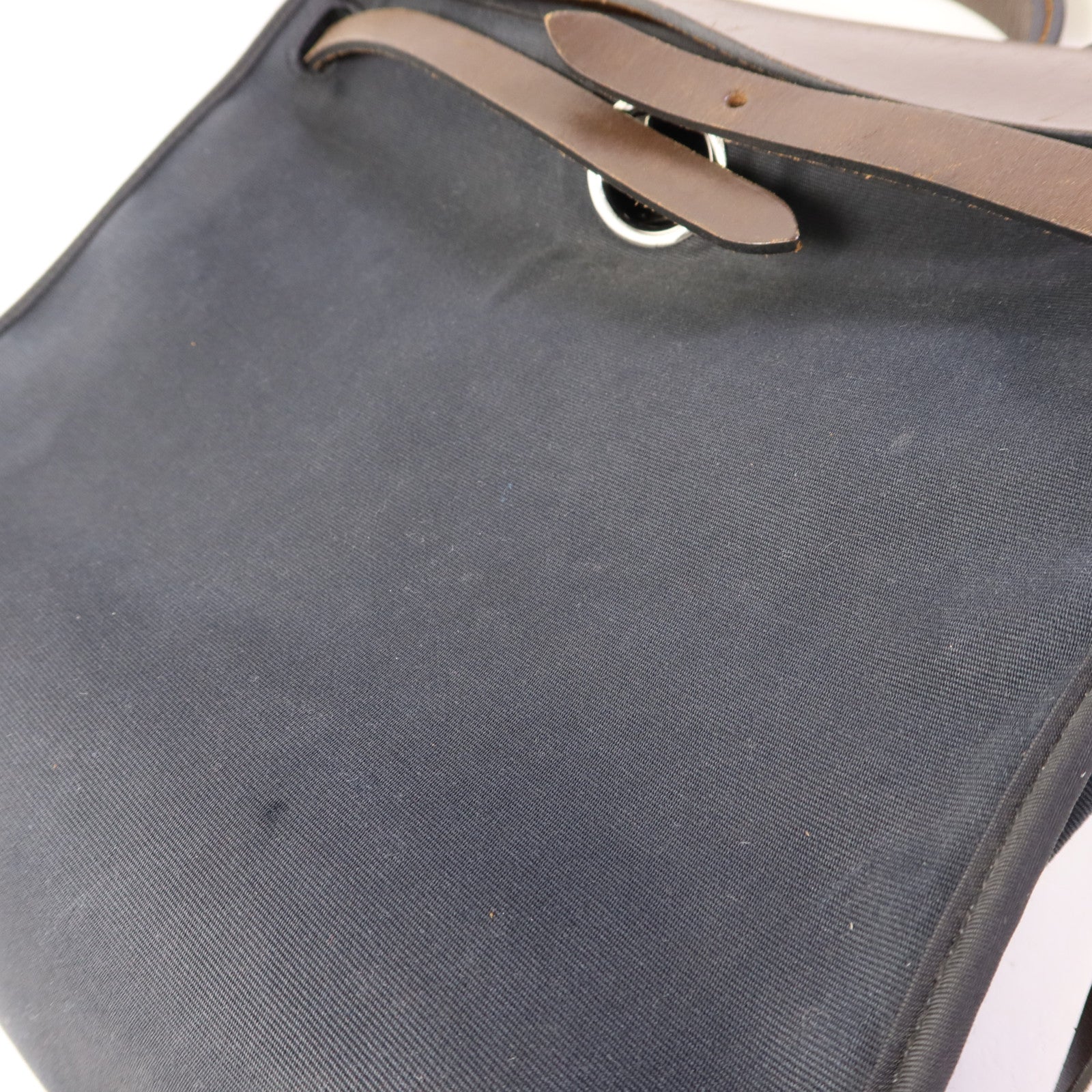 HERMES 帆布Herbag PM銀扣手挽肩背兩用袋Noir