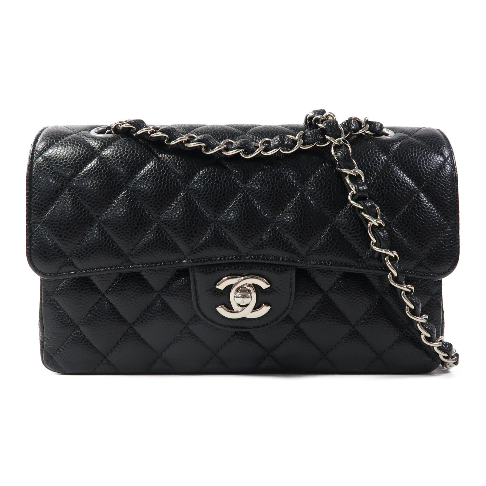 CHANEL 菱格牛皮皮革Classic 23銀扣鏈帶肩背袋黑色