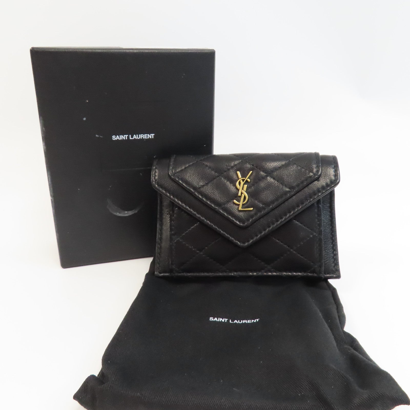 SAINT LAURENT 菱格牛皮皮革Card Case金扣卡片套黑色