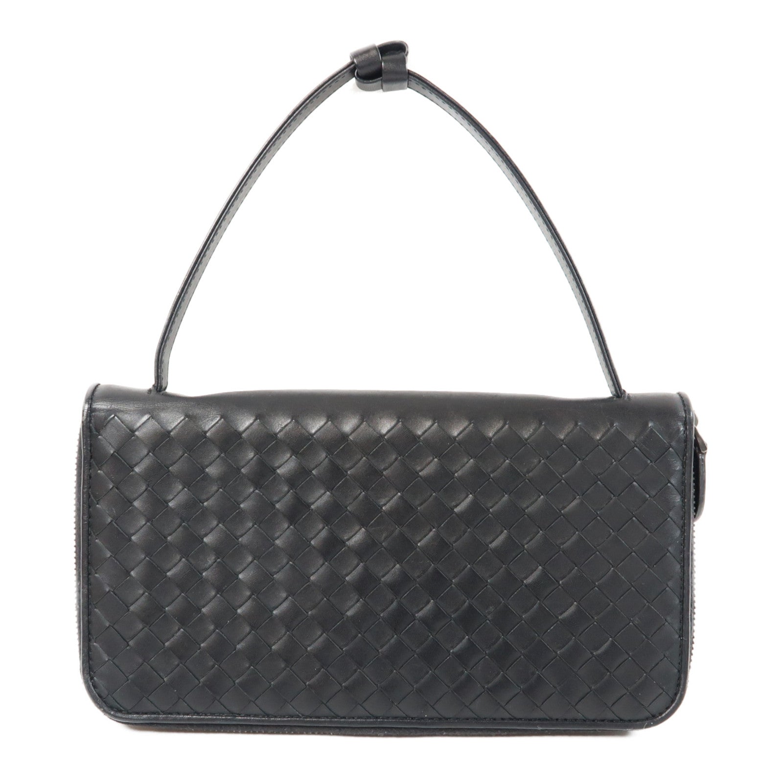 BOTTEGA VENETA 【激減優惠】織紋牛皮皮革Long Wallet銀扣長錢包黑色