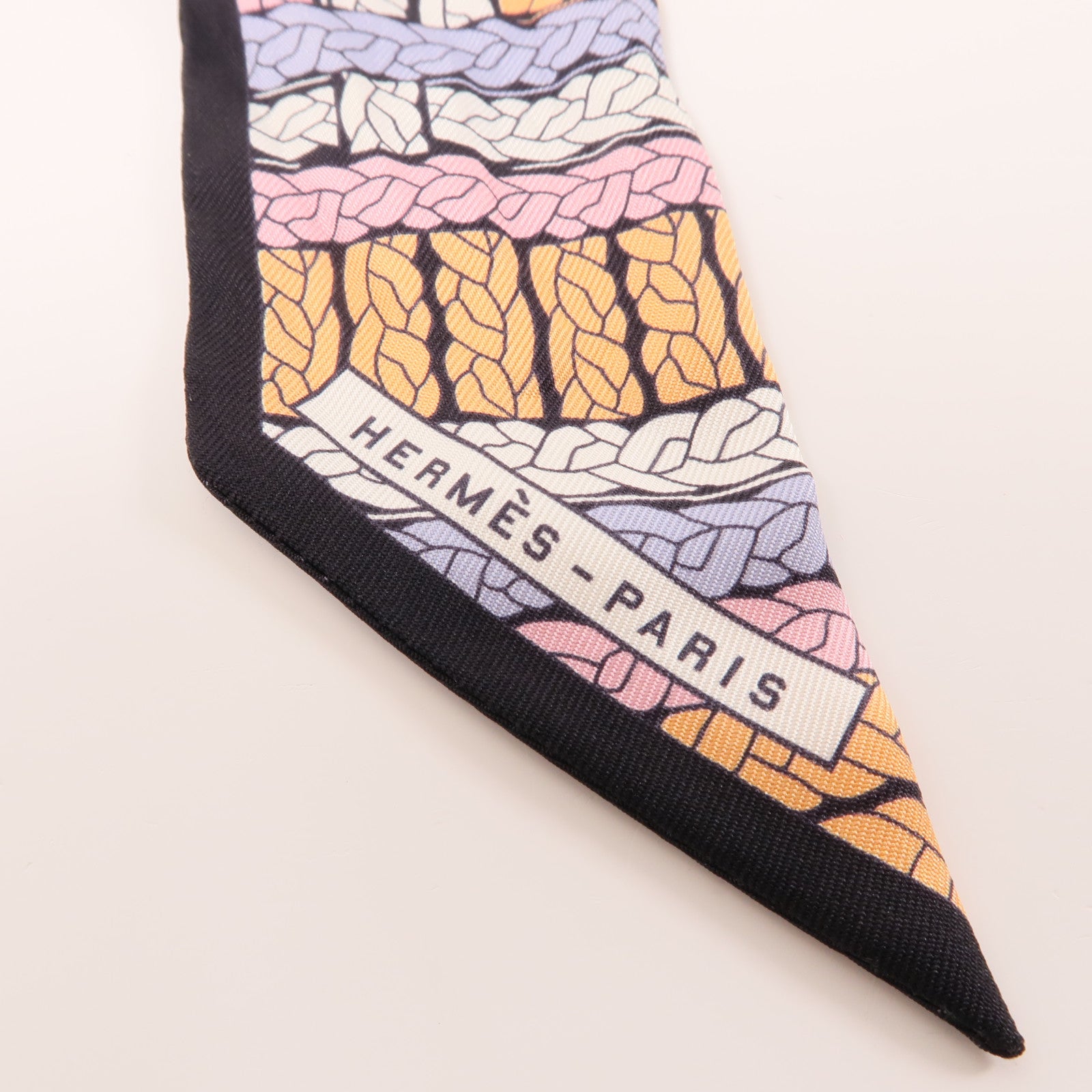 HERMES 絲質Twilly絲巾黑色/彩色