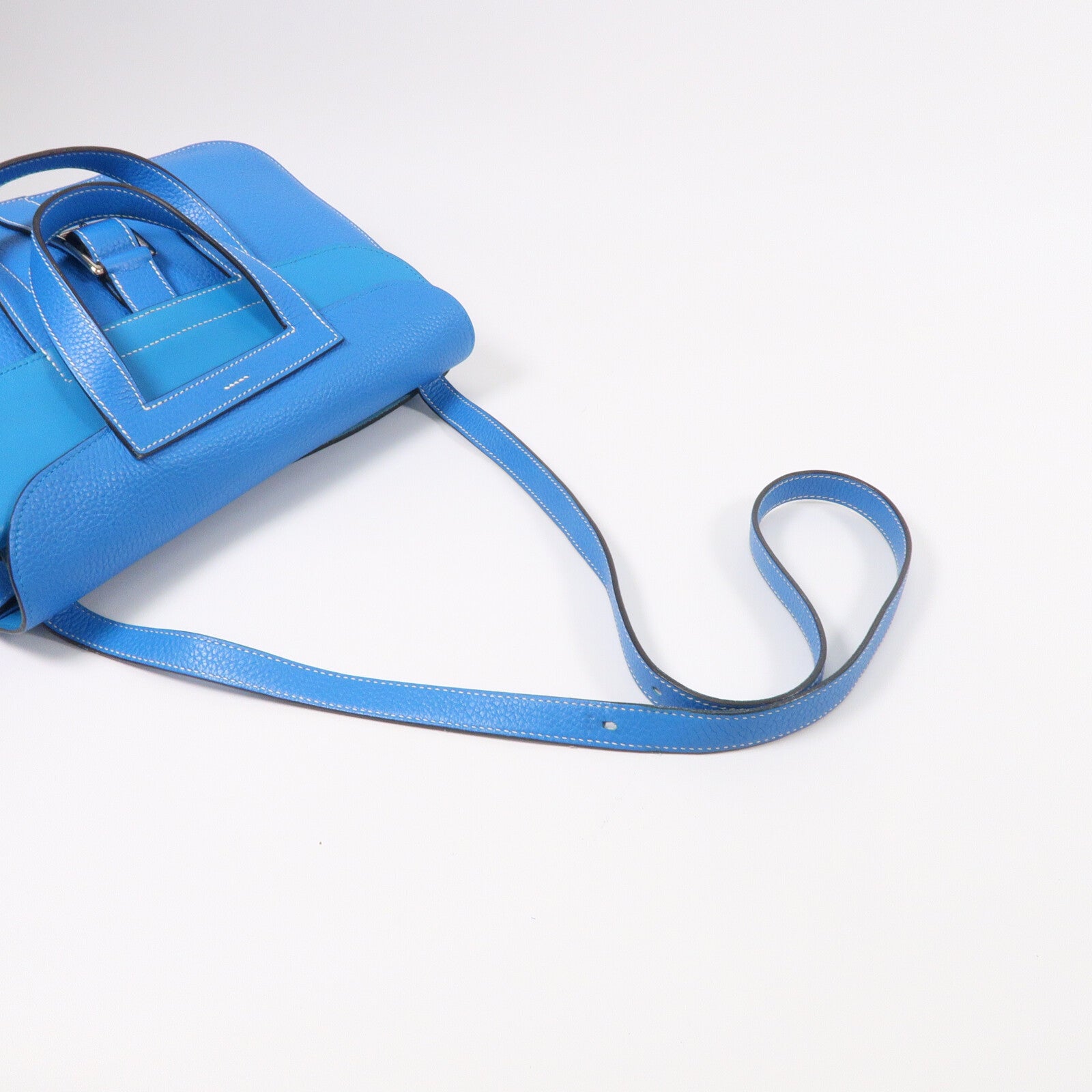 HERMES Clemence皮革Halzan 31手挽肩背兩用袋Bleu Zanzibar