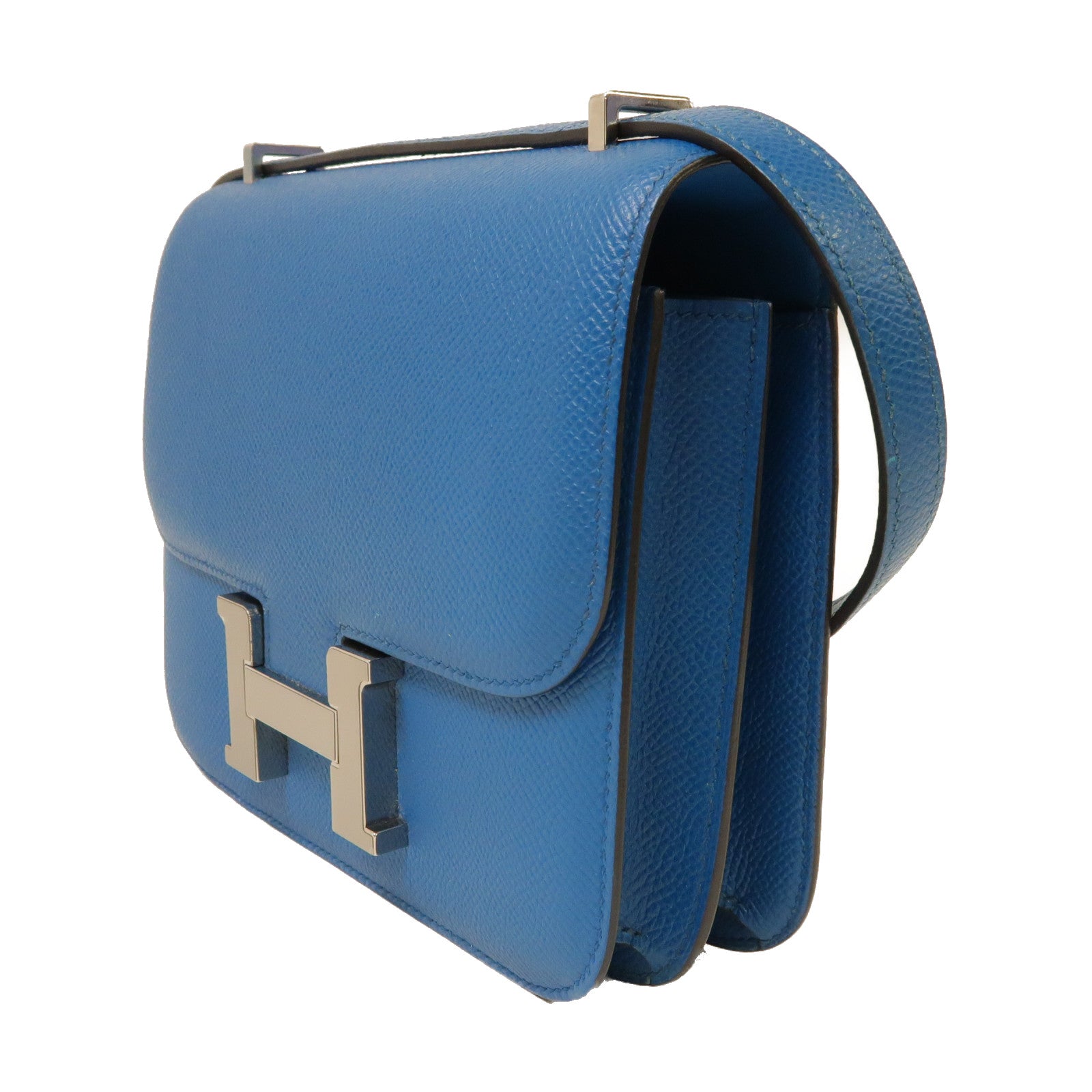 HERMES 【激減優惠】Epsom皮革Constance Mini銀扣肩背袋伊茲密爾藍色