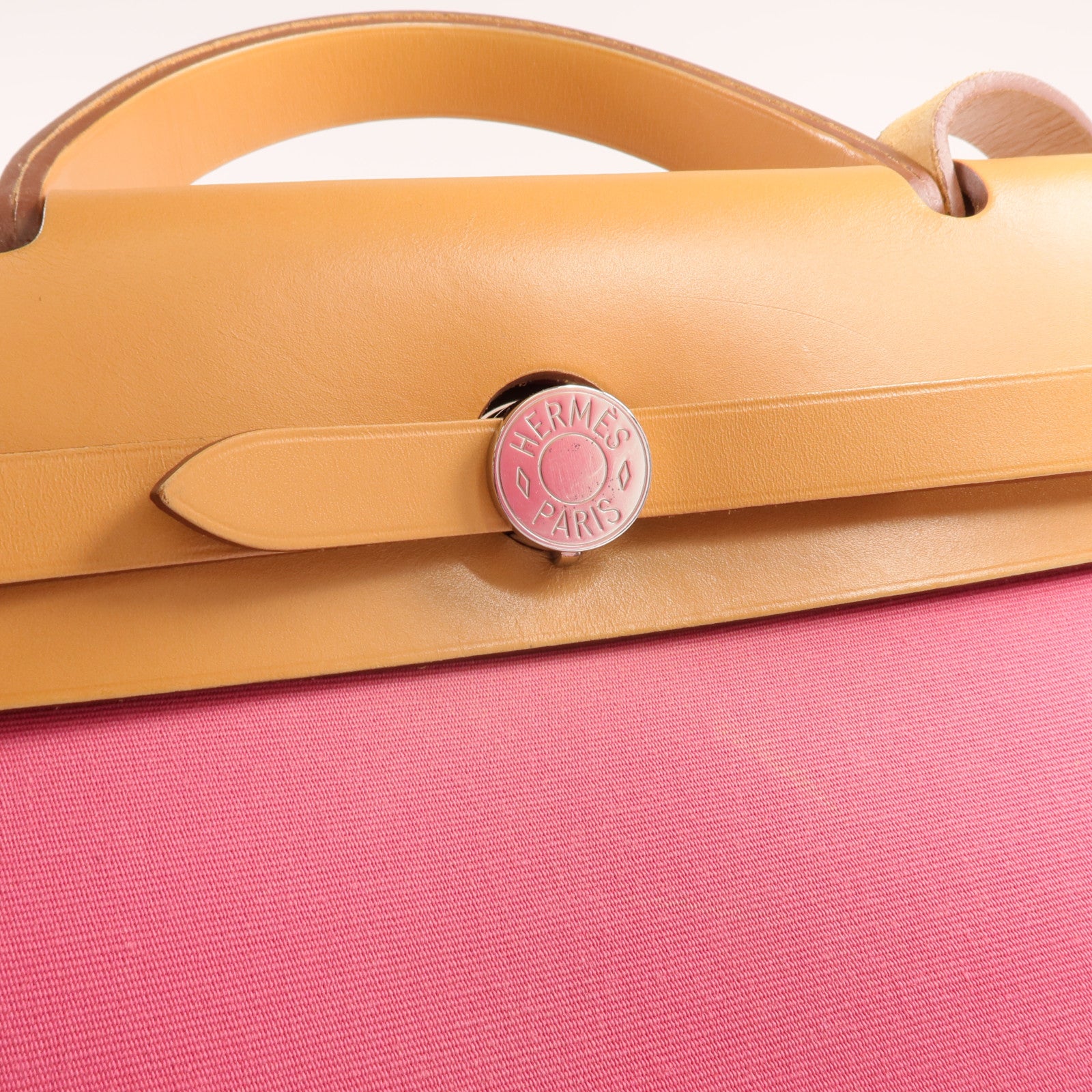 HERMES 帆布Herbag PM銀扣手挽肩背兩用袋Bois de Rose
