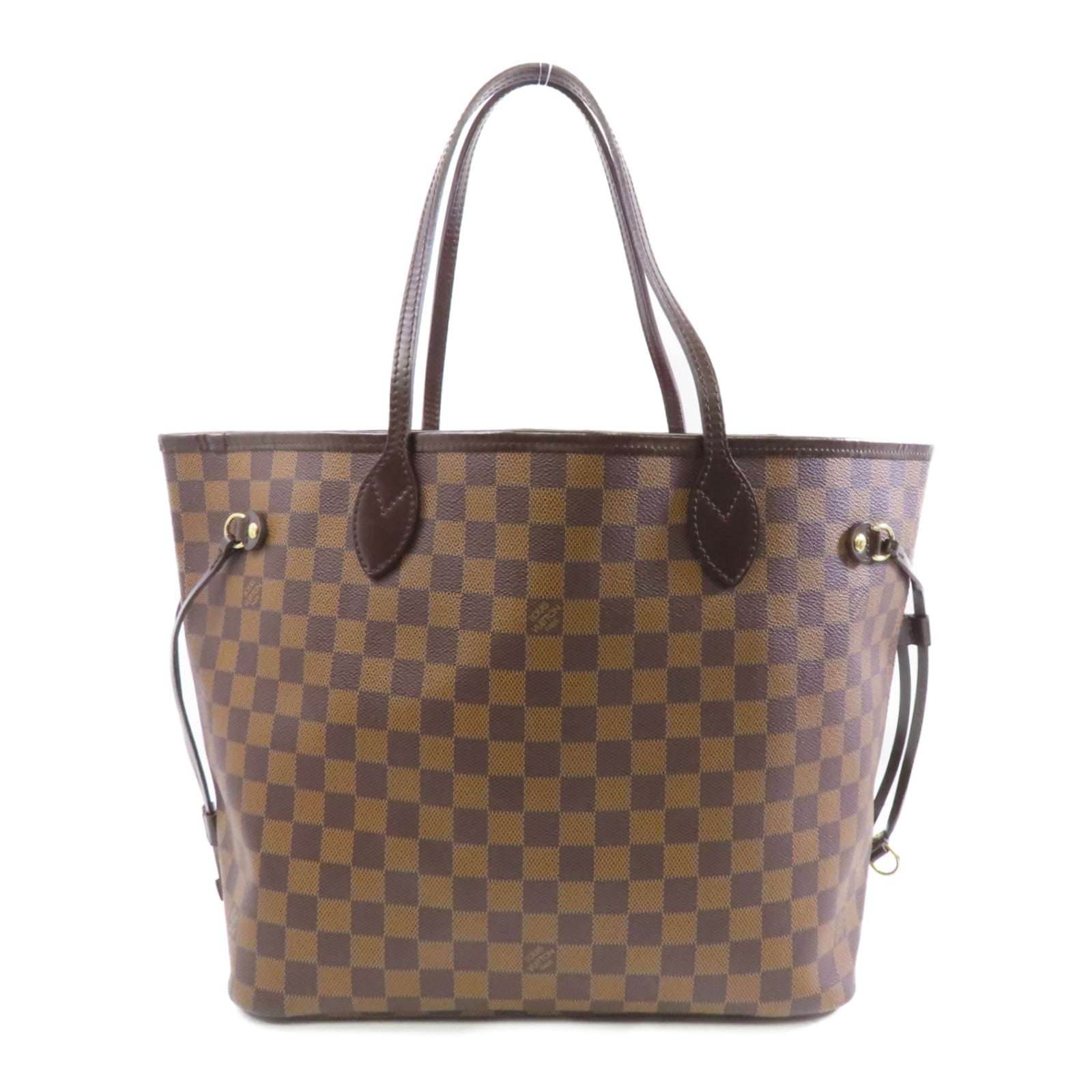 LOUIS VUITTON Damier Neverfull MM金扣手挽袋啡色