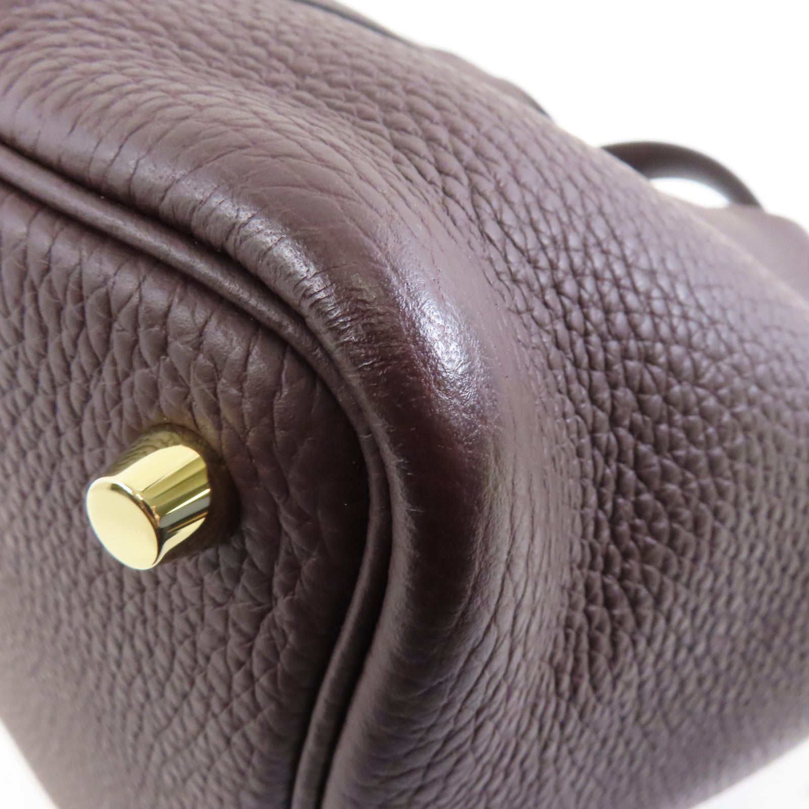 HERMES Clemence皮革Picotin PM金扣手挽袋Rouge Sellier/棕色