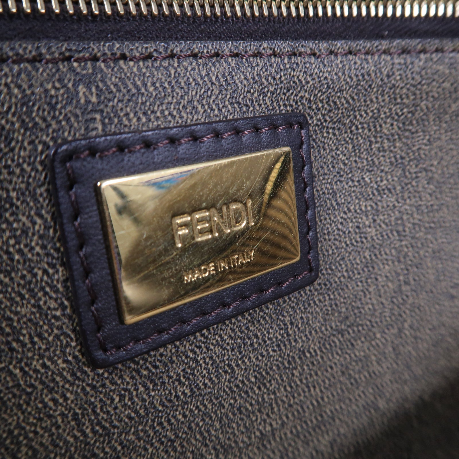 FENDI 塗層帆布Shoulder Tote金扣手挽袋啡色