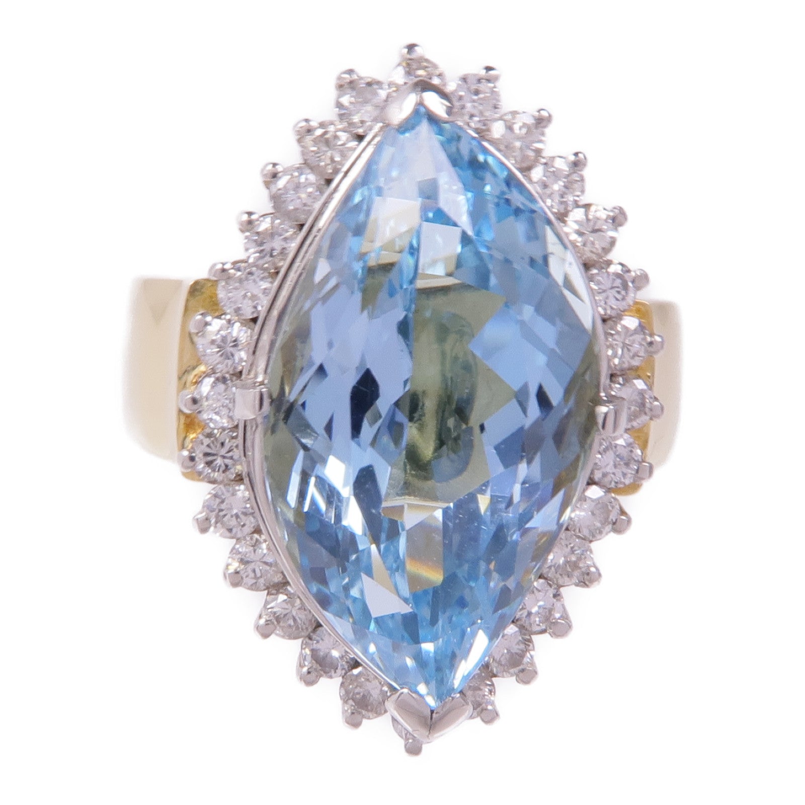 JEWELRY 18K黃金/PT900鉑金Aquamarine Diamond Ring藍晶/鑽石戒指US#6