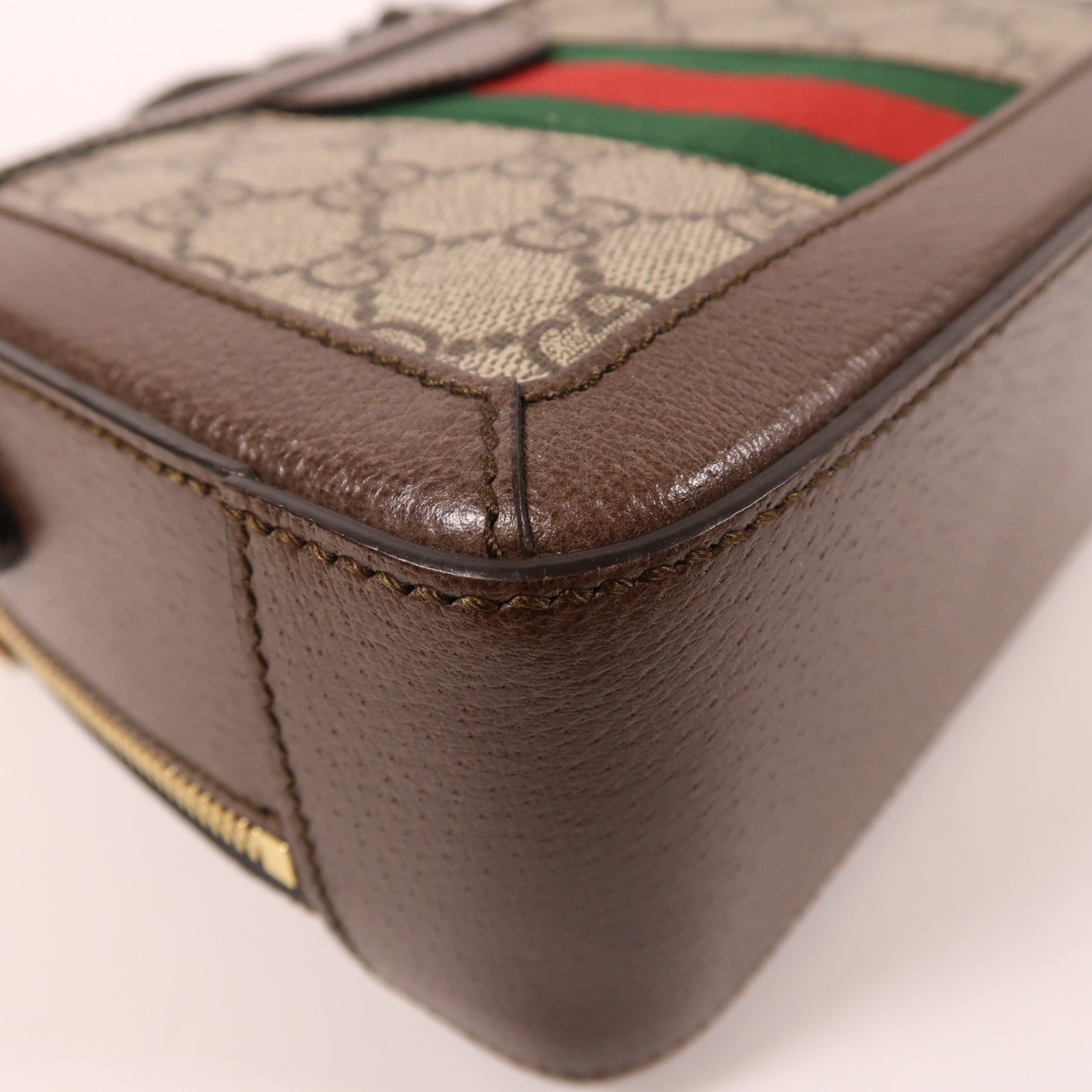 GUCCI 塗層帆布/皮革Ophidia GG Mini金扣手挽肩背兩用袋棕色