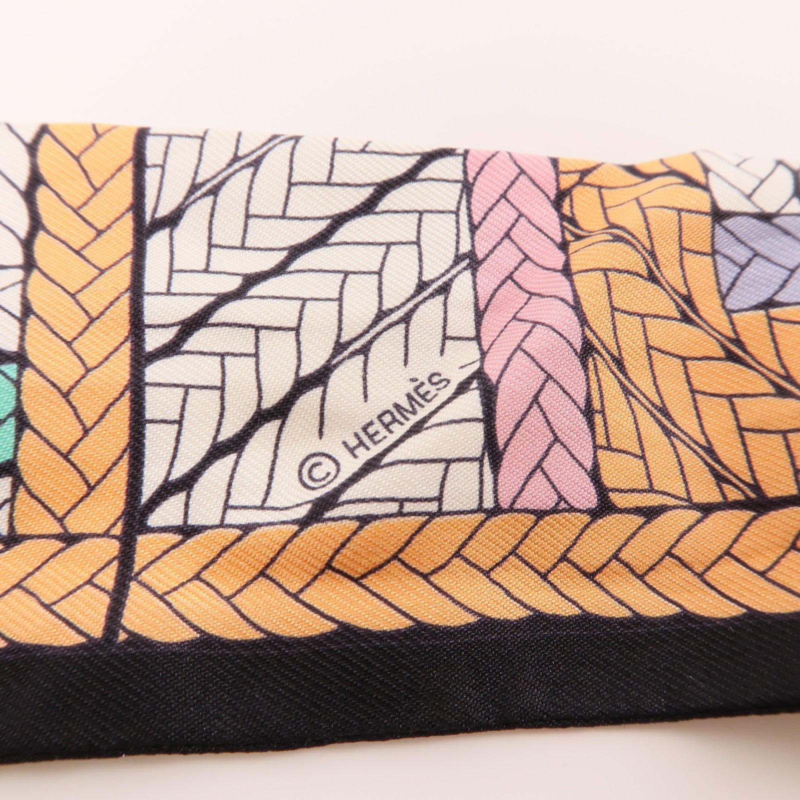 HERMES 絲質Twilly絲巾黑色/彩色