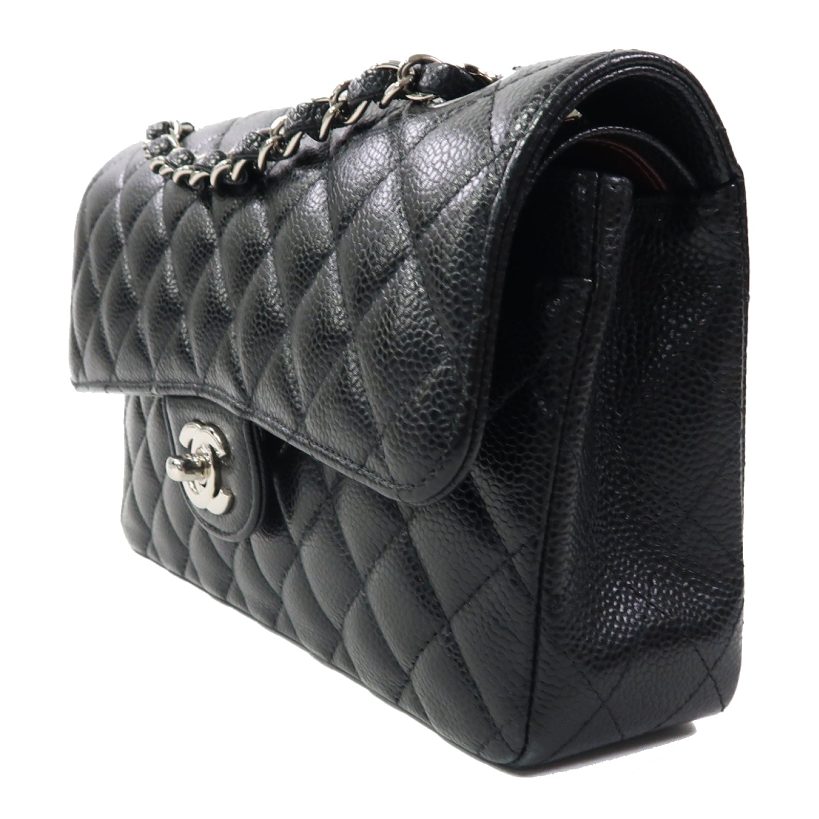 CHANEL 菱格牛皮皮革Classic 23銀扣鏈帶肩背袋黑色