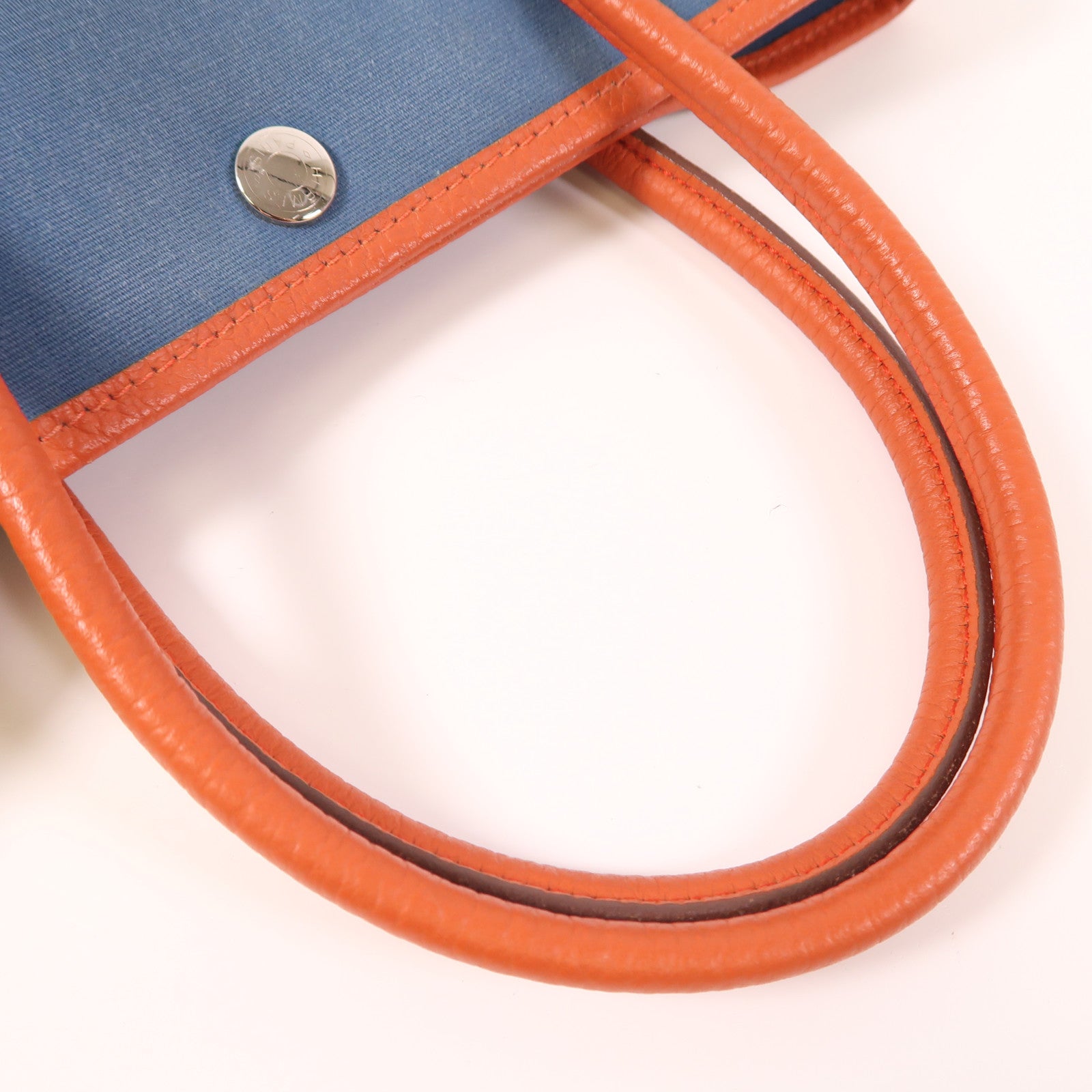 HERMES 【激減優惠】帆布Garden Party TPM銀扣手挽袋Bleu Outremer/Capucine