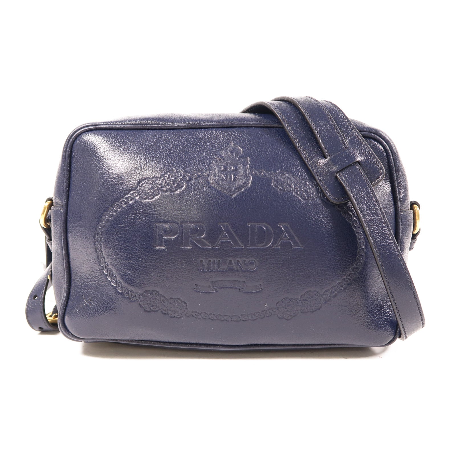 PRADA 牛皮皮革Shoulder Bag金扣肩背袋藍色