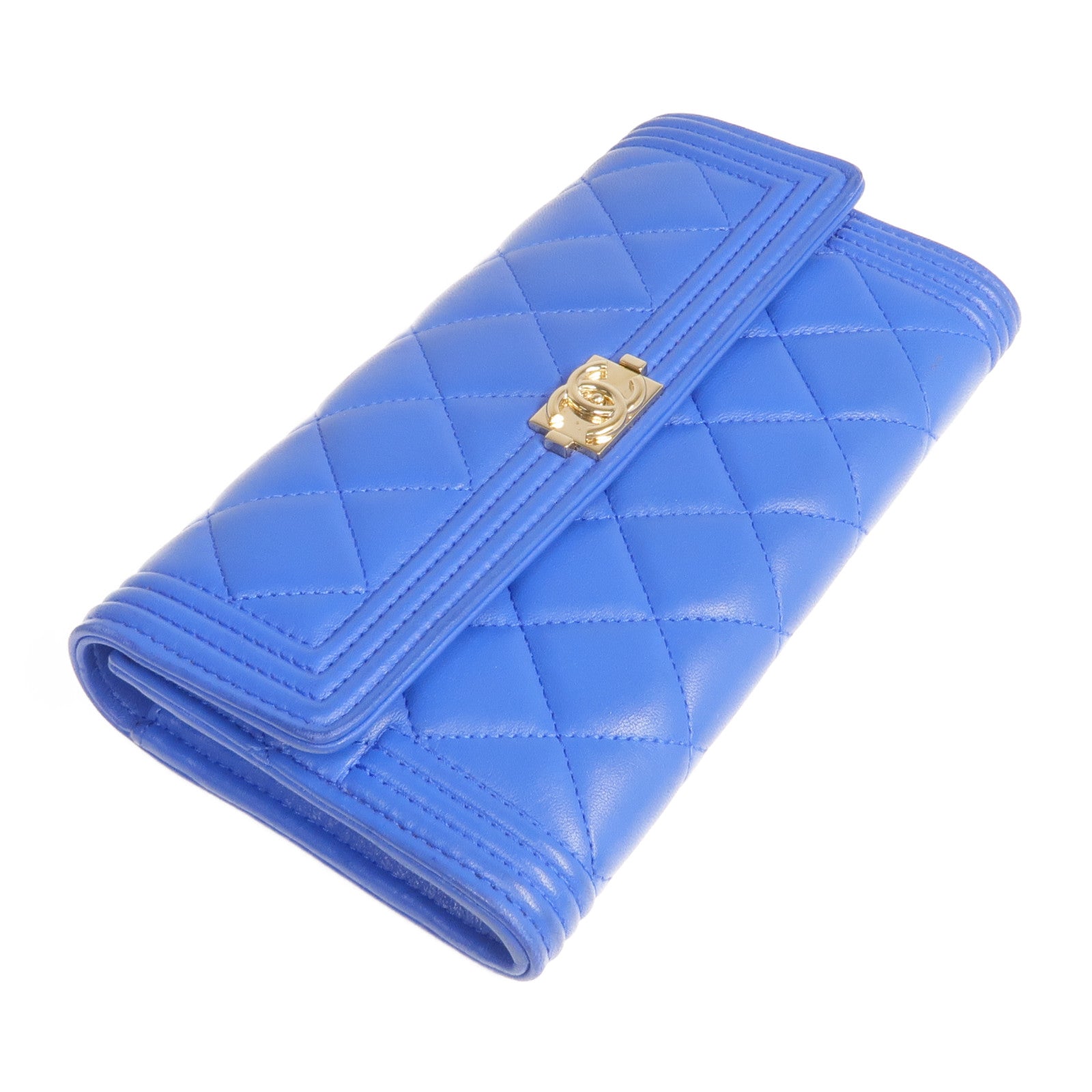 CHANEL 羊皮皮革Boy Long Wallet金扣長錢包