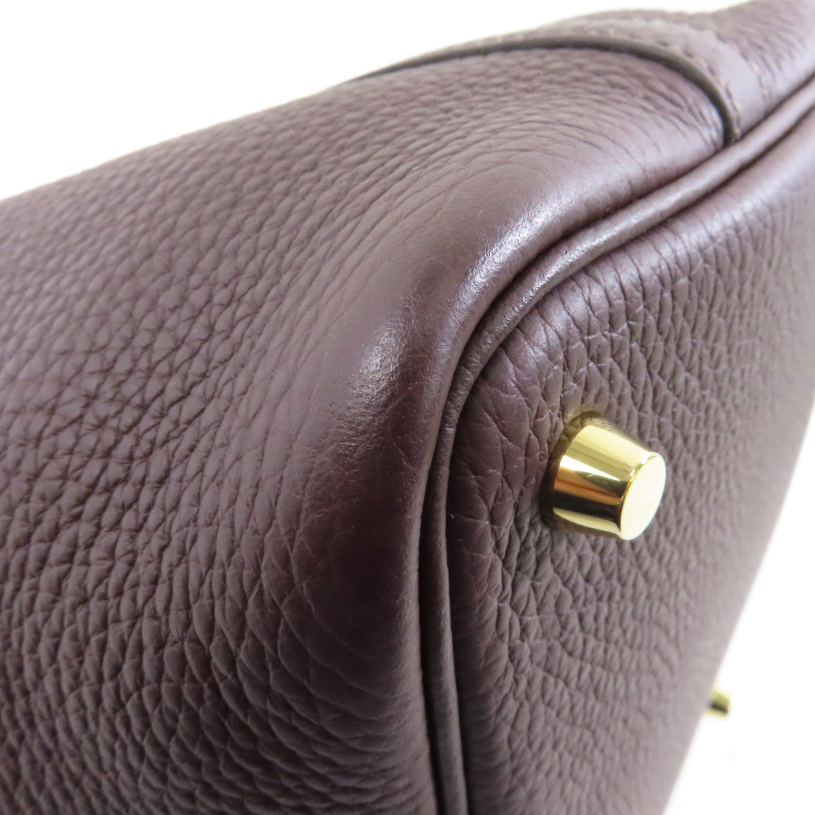 HERMES Clemence皮革Picotin PM金扣手挽袋Rouge Sellier/棕色