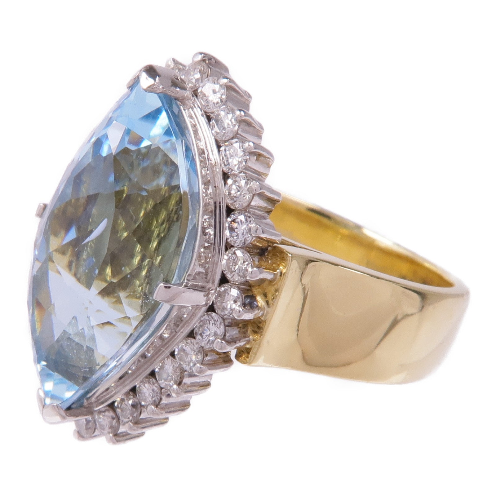 JEWELRY 18K黃金/PT900鉑金Aquamarine Diamond Ring藍晶/鑽石戒指US#6