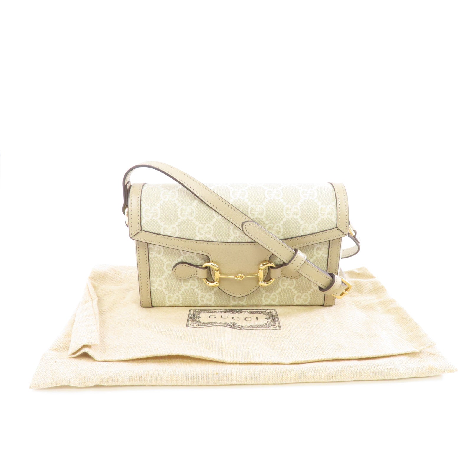 GUCCI 塗層帆布Shoulder Bag金扣肩背袋米色