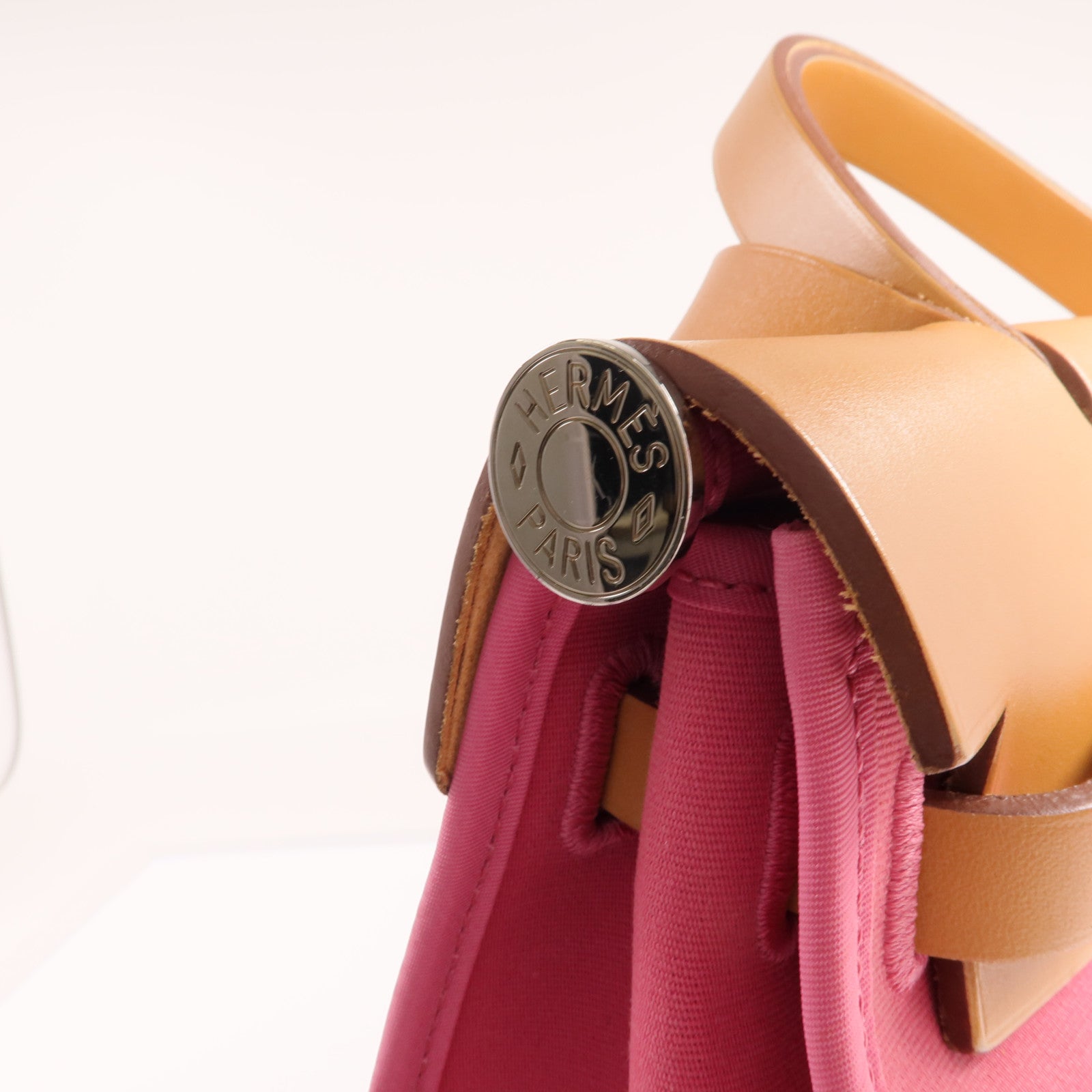 HERMES 帆布Herbag PM銀扣手挽肩背兩用袋Bois de Rose