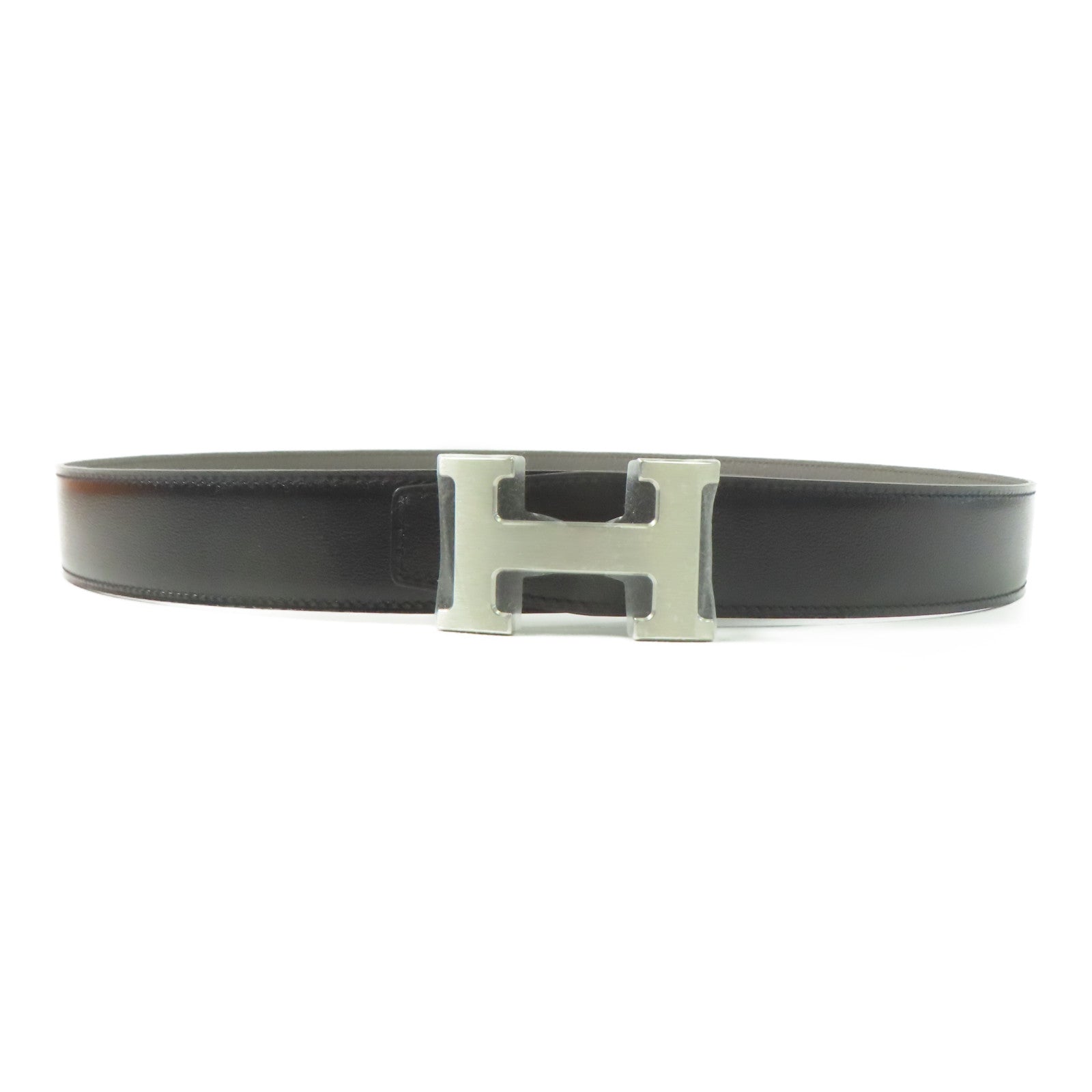 HERMES PHW Belt Togo Leather Brown/Black