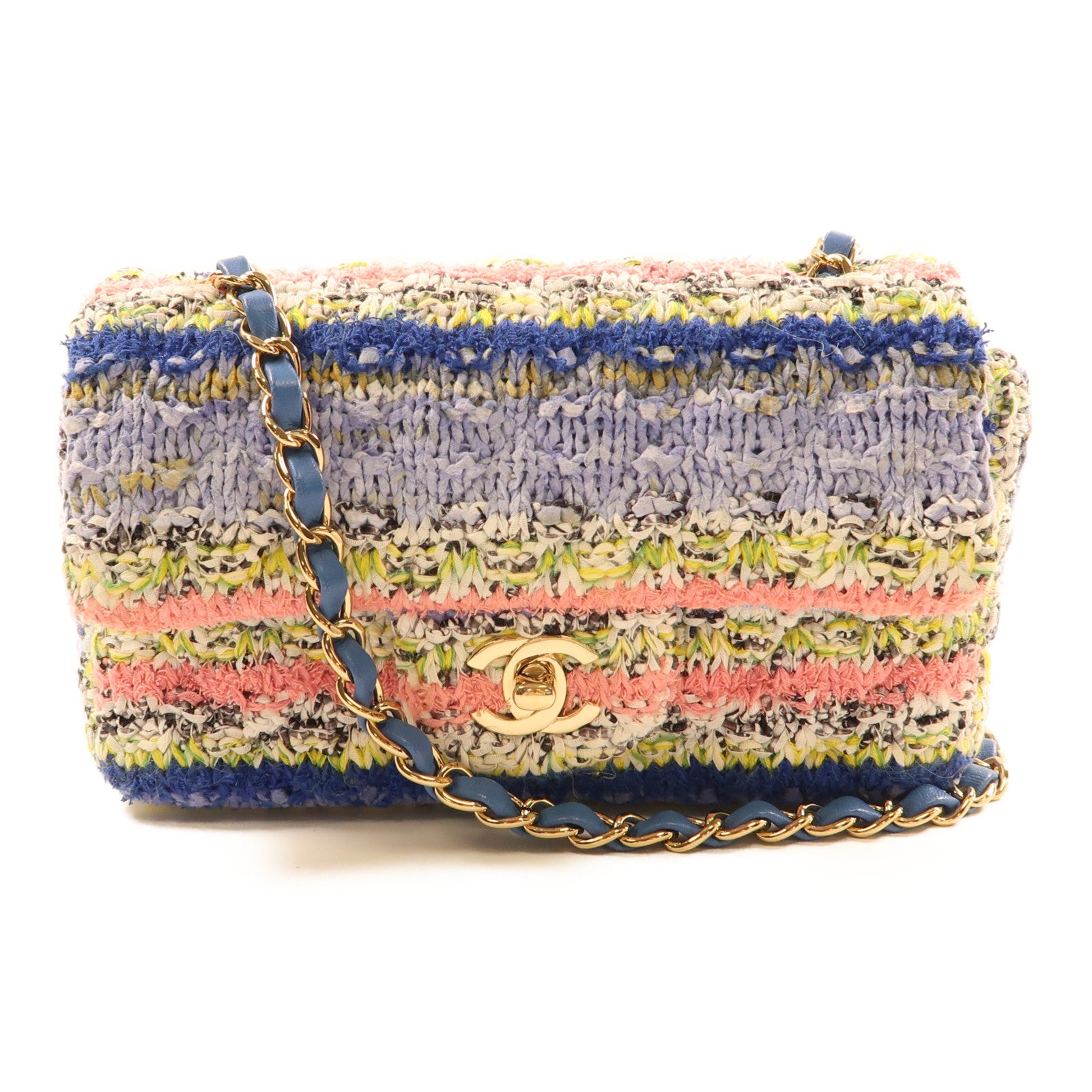 CHANEL 斜紋軟呢Classic Flap 20cm金扣鏈帶肩背袋