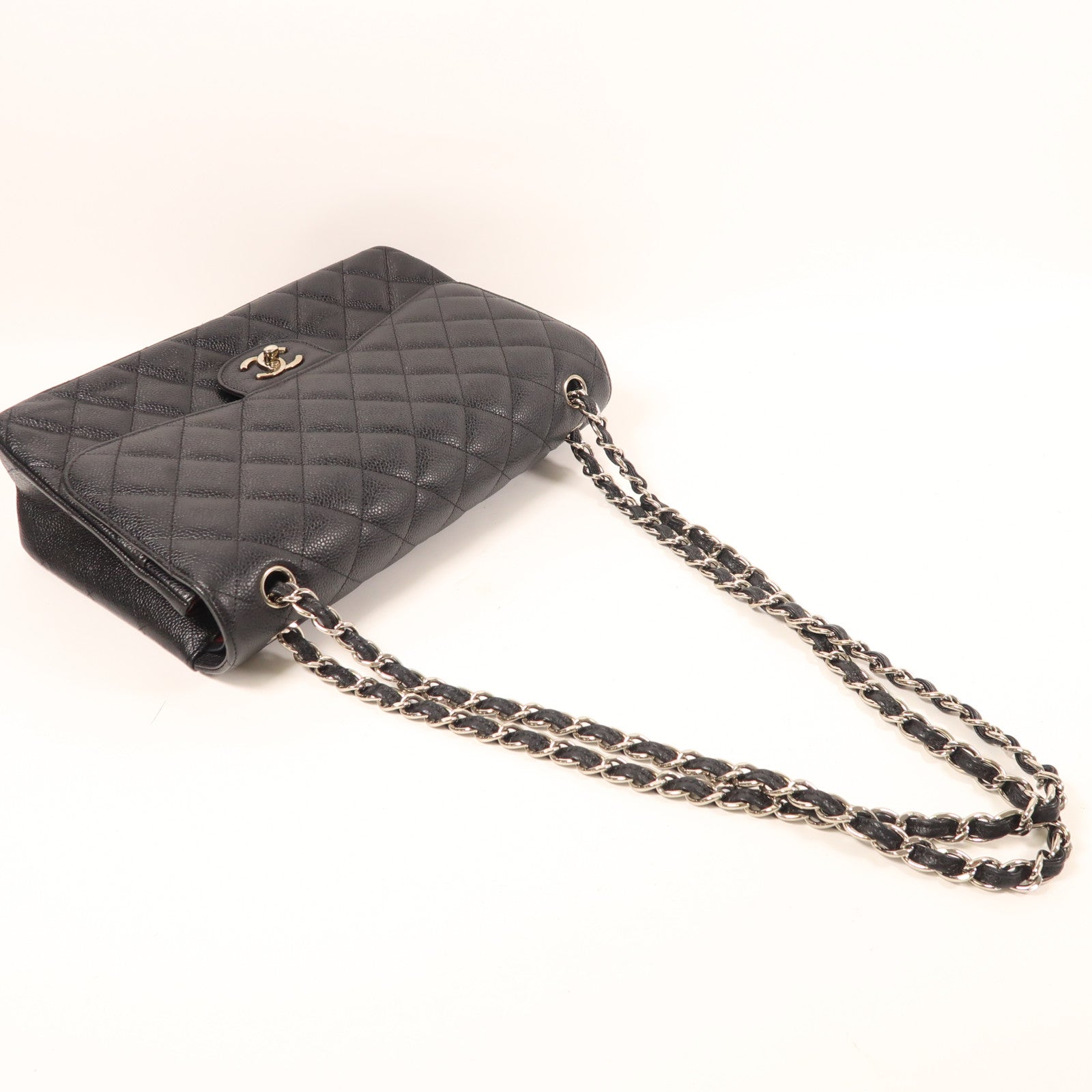 CHANEL 牛皮皮革Large Classic銀扣鏈帶肩背袋