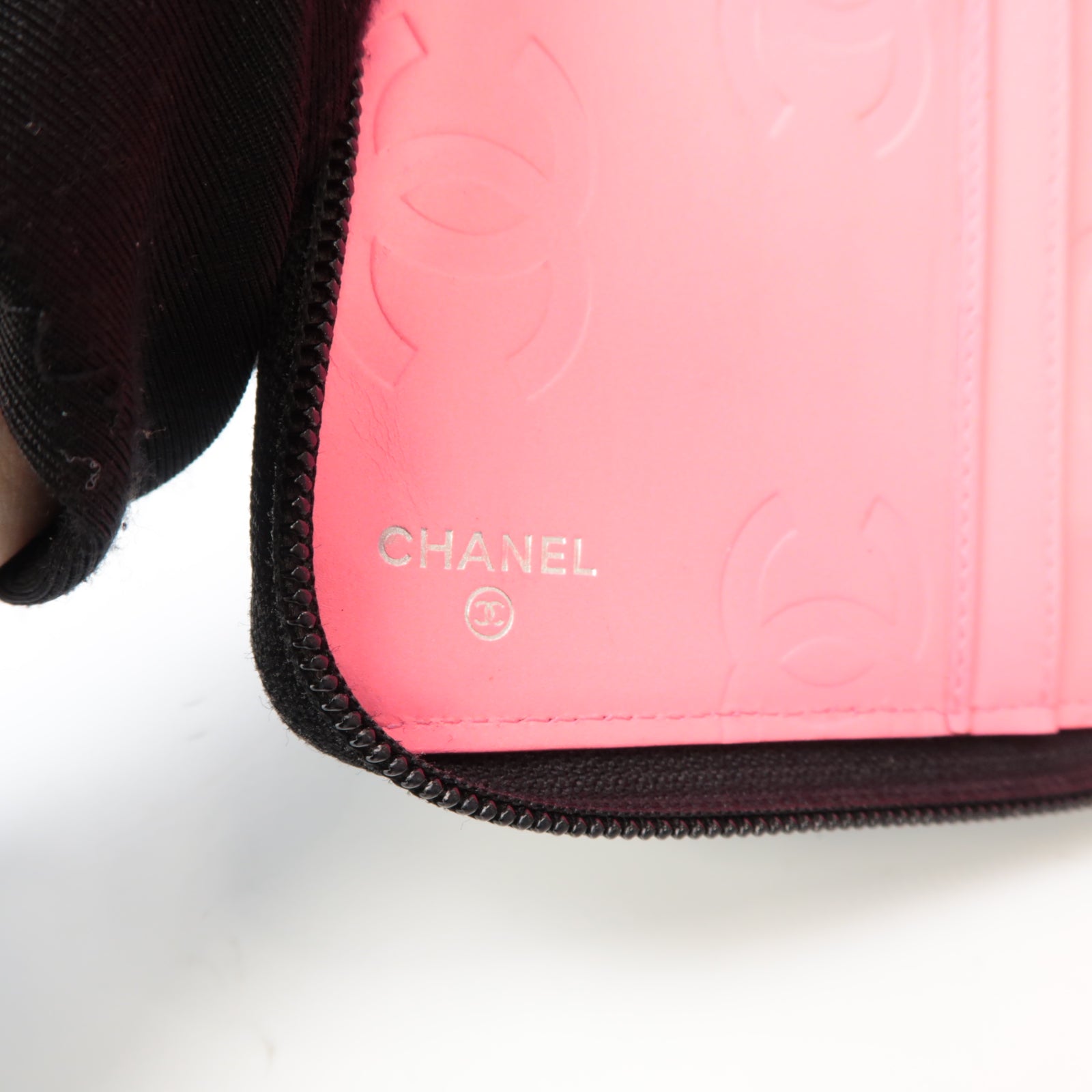 CHANEL 【激減優惠】菱格牛皮皮革Cambon Long Zipped Wallet銀扣長錢包黑色/粉紅色
