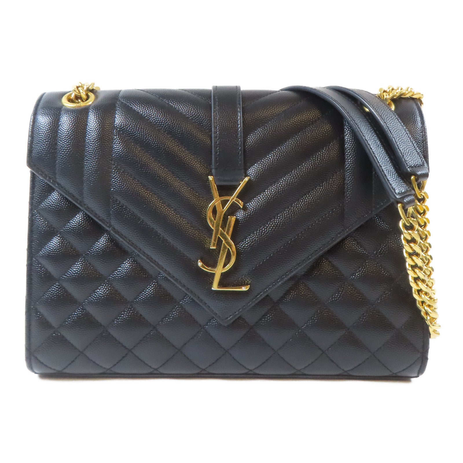 SAINT LAURENT 牛皮皮革Envelope Sling Bag金扣鏈帶肩背袋黑色