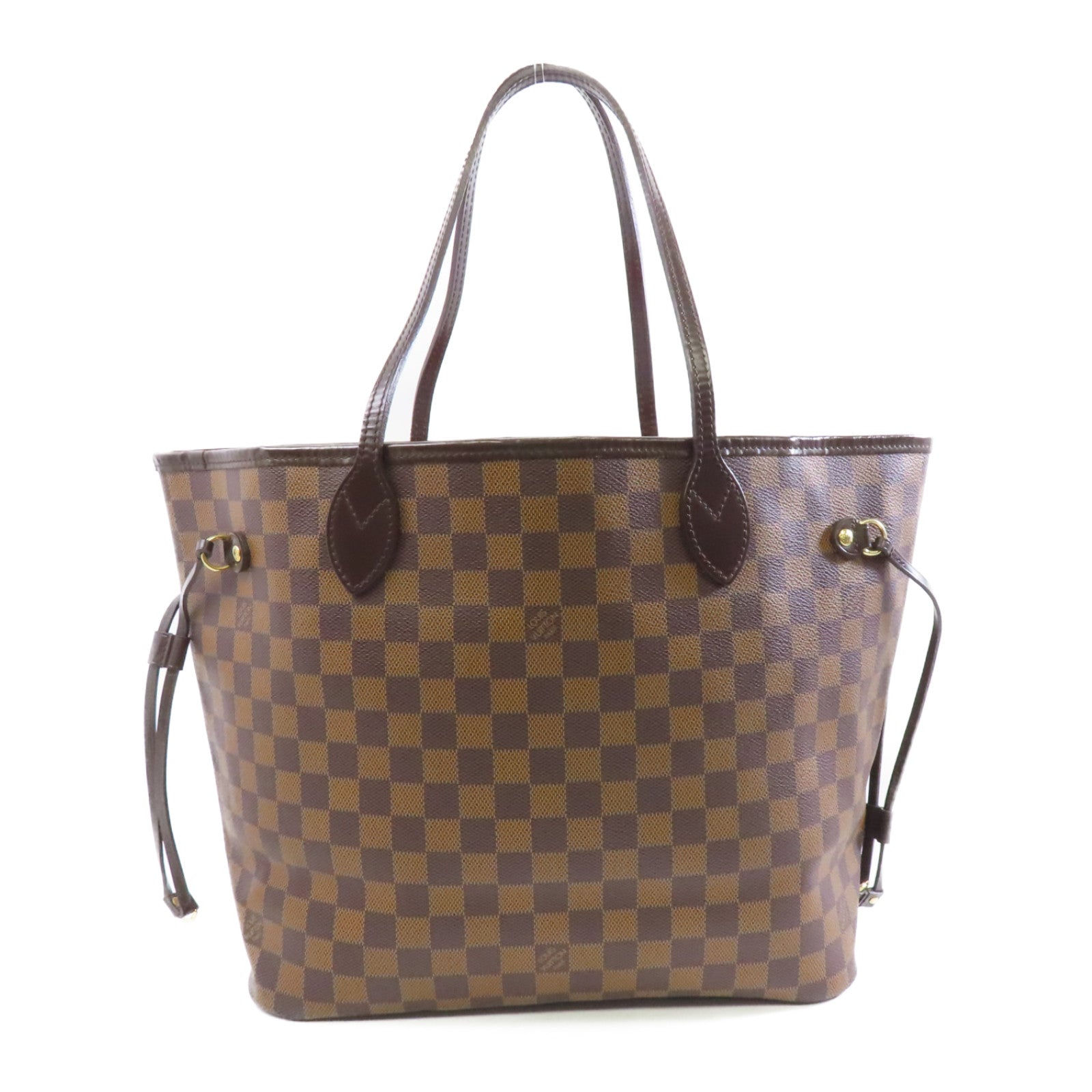 LOUIS VUITTON Damier Neverfull MM金扣手挽袋啡色