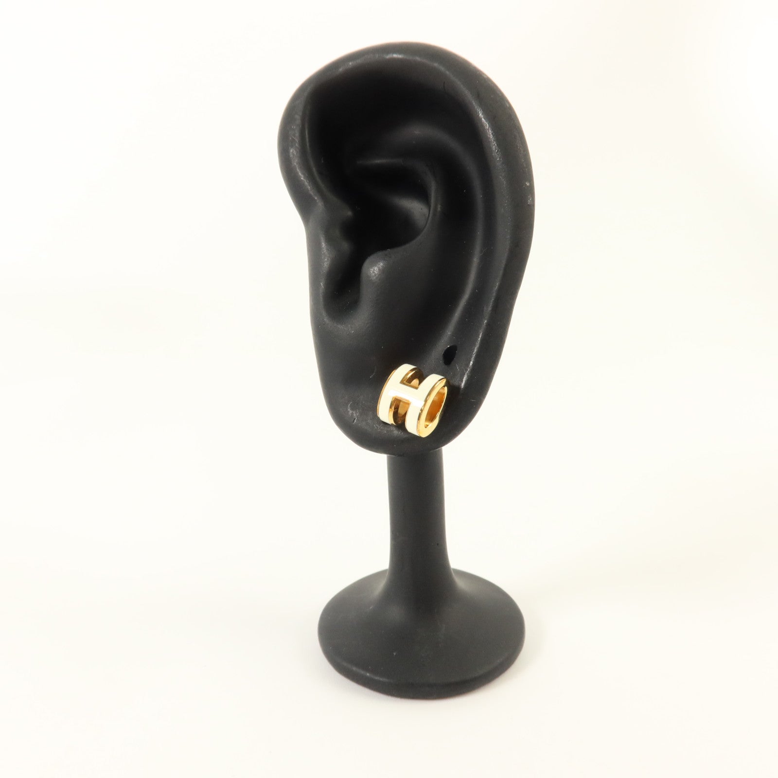 HERMES 金屬/琺瑯Mini Pop H Earrings耳環Gold/Blanc