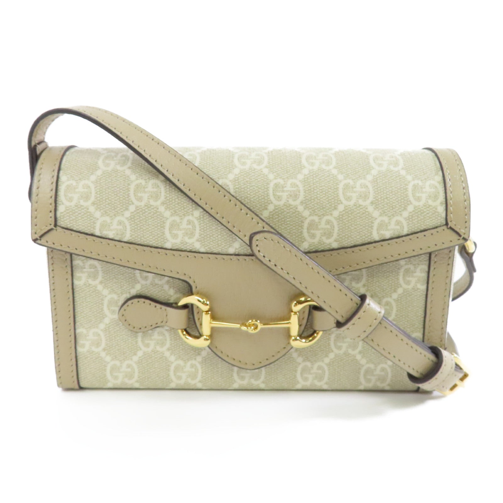 GUCCI 塗層帆布Shoulder Bag金扣肩背袋米色