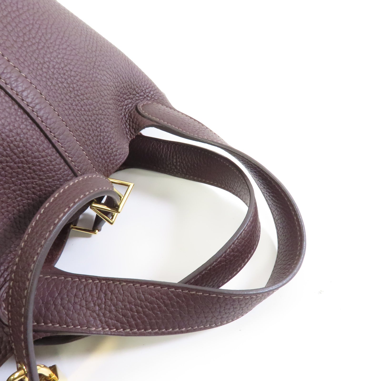 HERMES Clemence皮革Picotin PM金扣手挽袋Rouge Sellier/棕色
