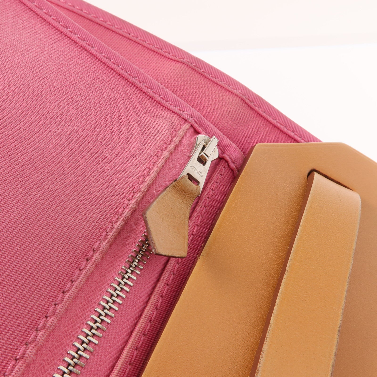 HERMES 帆布Herbag PM銀扣手挽肩背兩用袋Bois de Rose