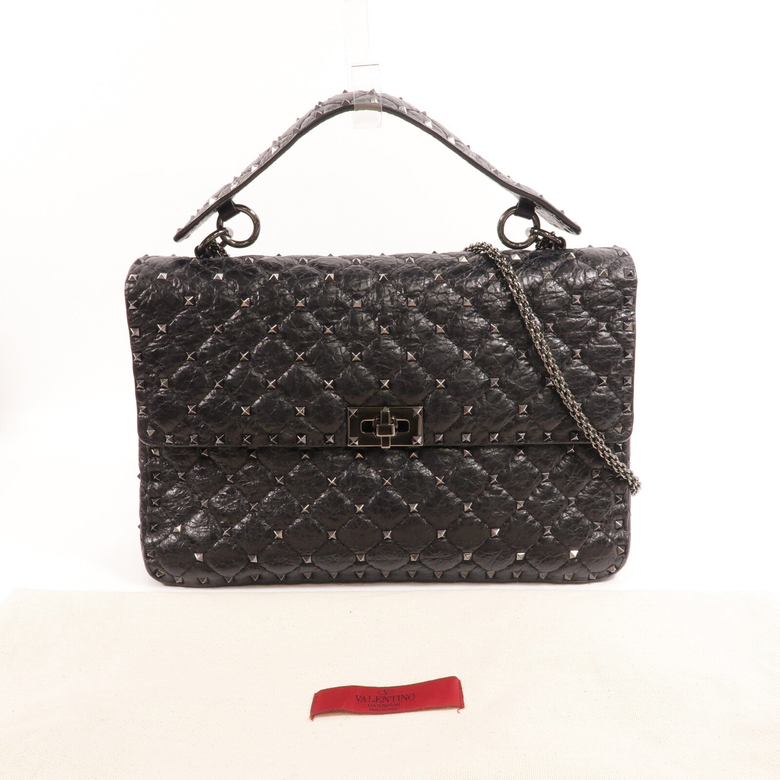 Valentino 皮革Rockstud Spike Chain Shoulder手挽肩背兩用袋