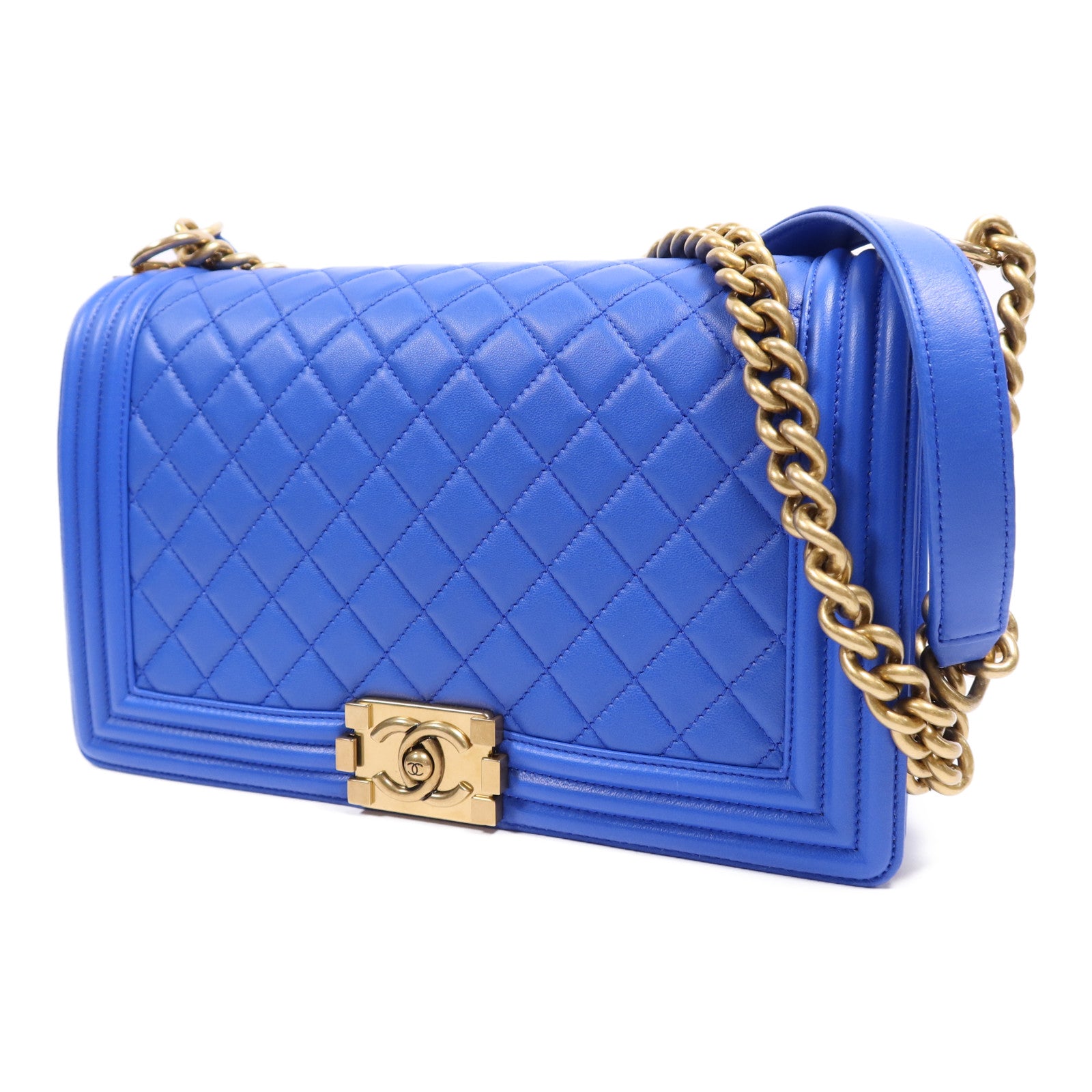 CHANEL 羊皮皮革Boy 28金扣鏈帶肩背袋