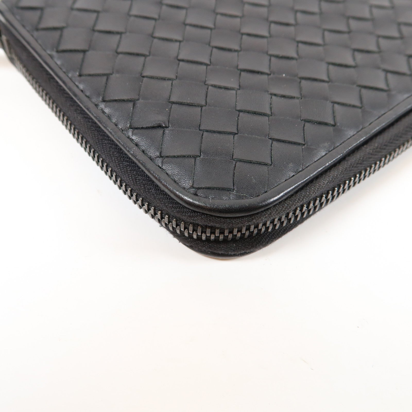 BOTTEGA VENETA 【激減優惠】織紋牛皮皮革Long Wallet銀扣長錢包黑色
